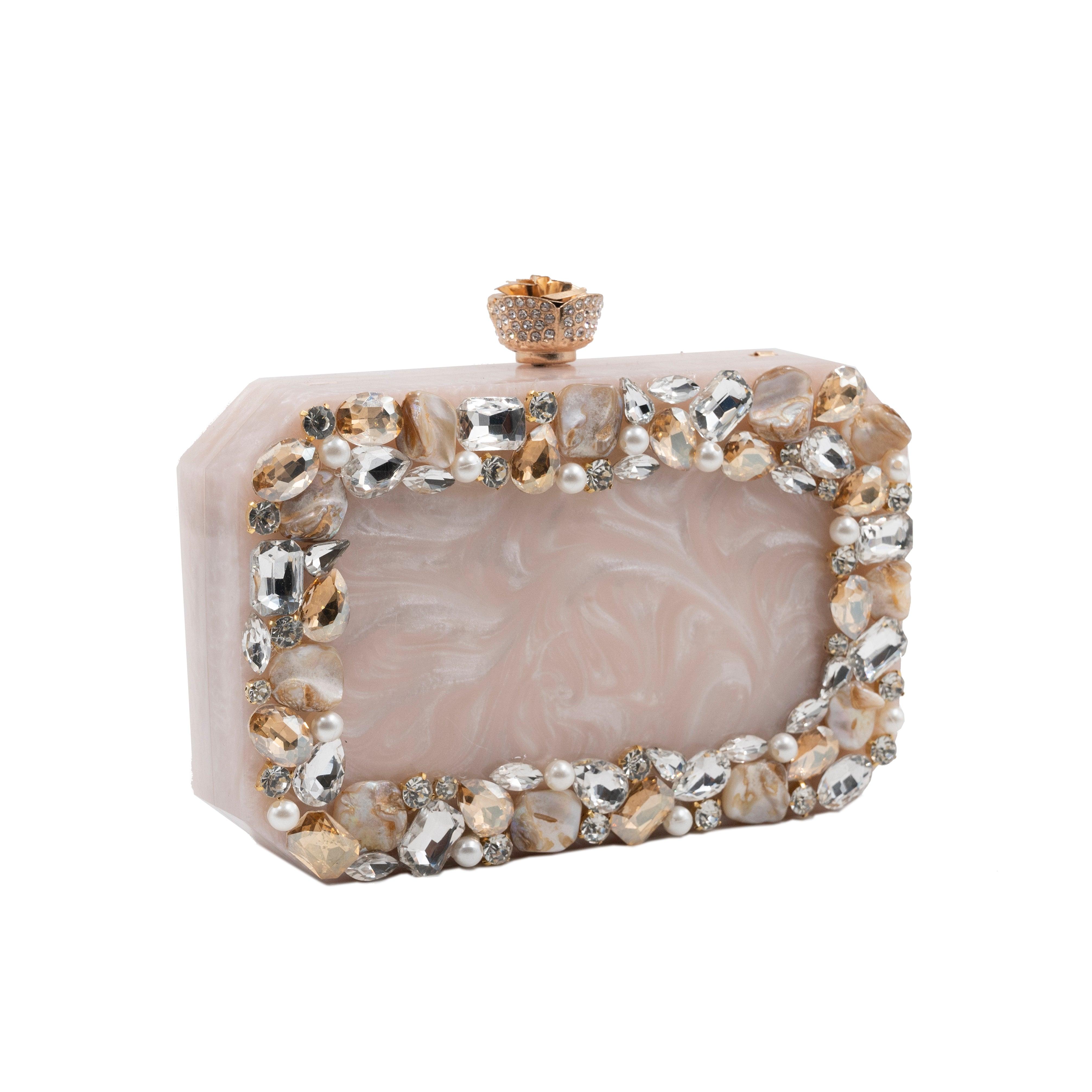 Sugarcrush beige luxury Resin Bridal embellished clutch - SUGARCRUSH