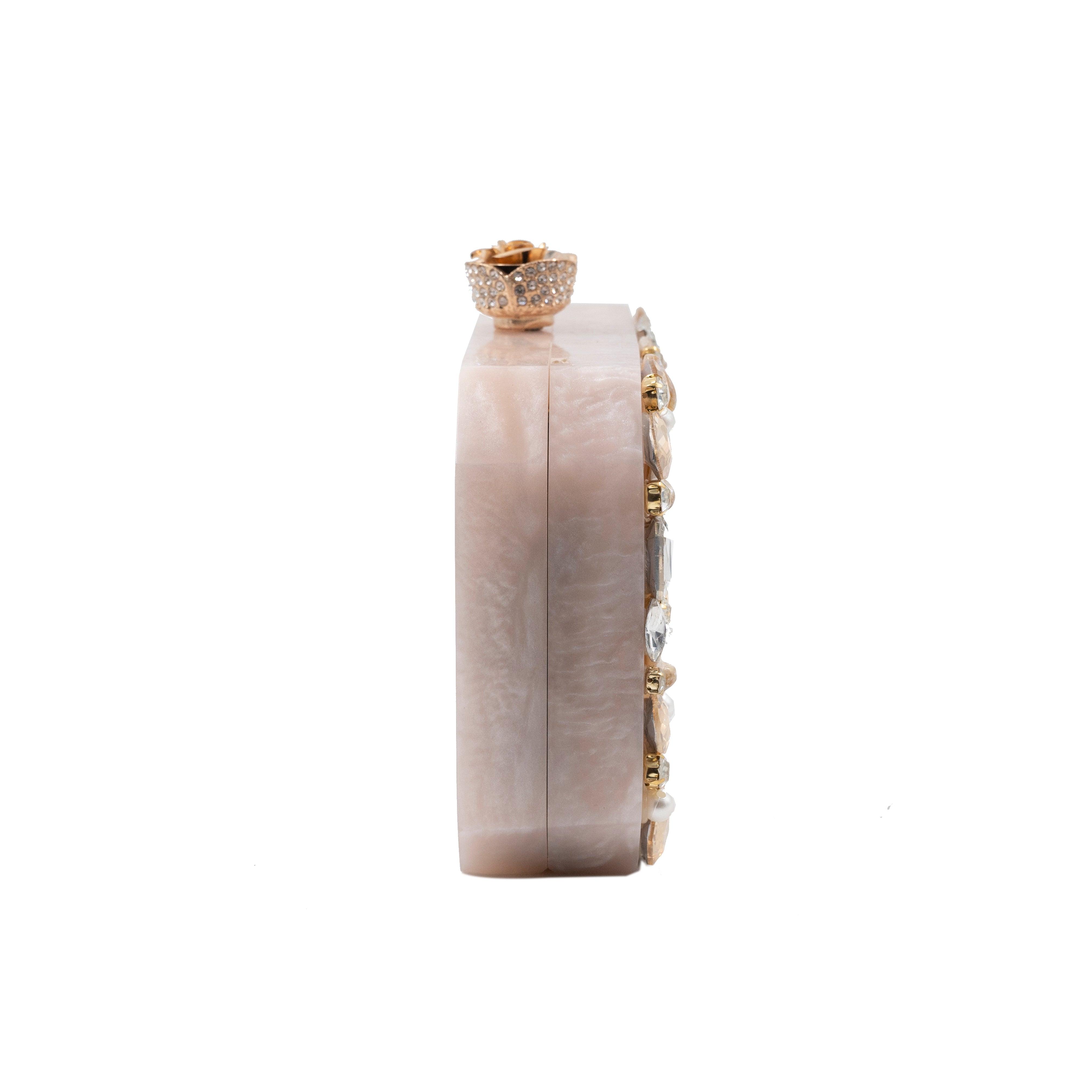 Sugarcrush beige luxury Resin Bridal embellished clutch - SUGARCRUSH