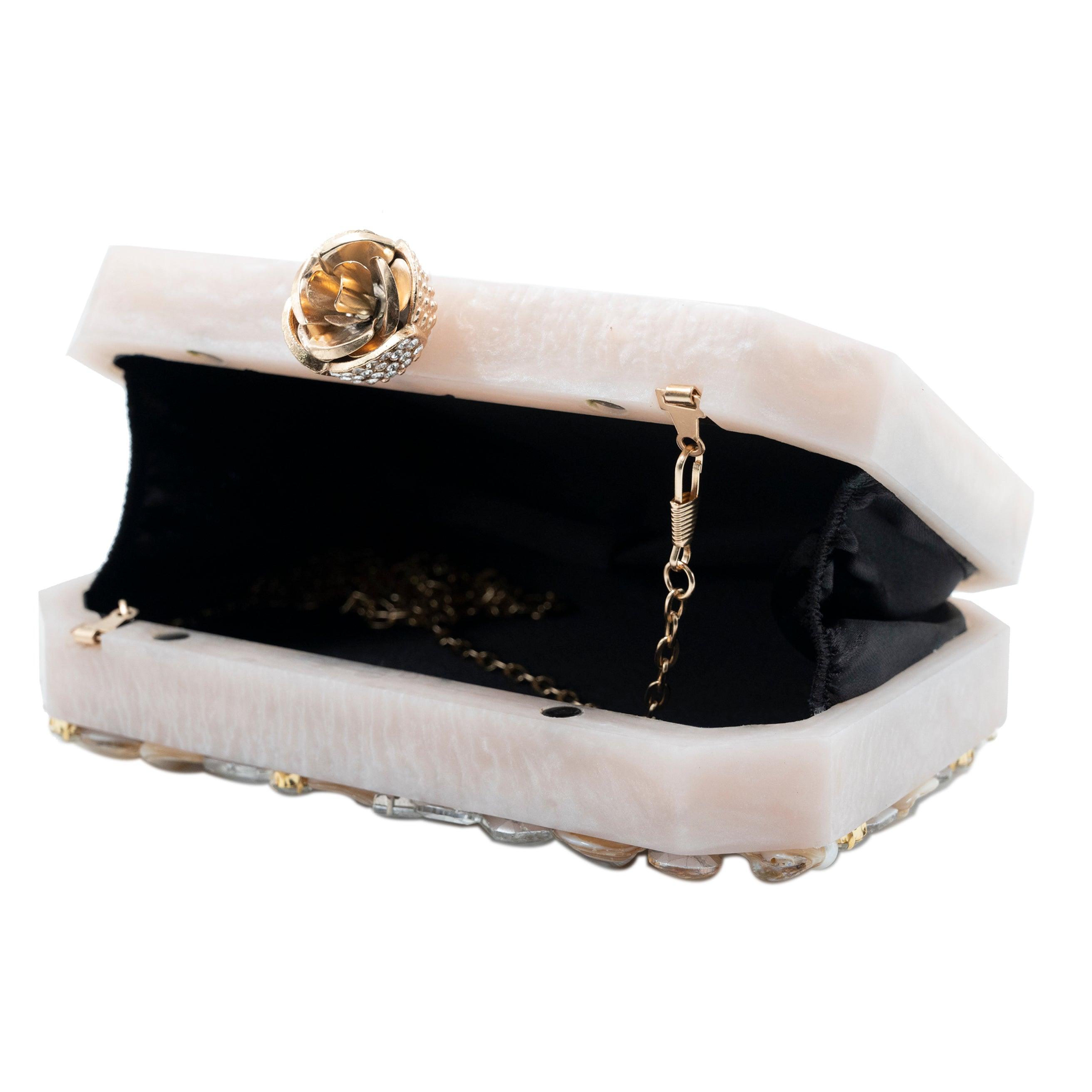 Sugarcrush beige luxury Resin Bridal embellished clutch - SUGARCRUSH