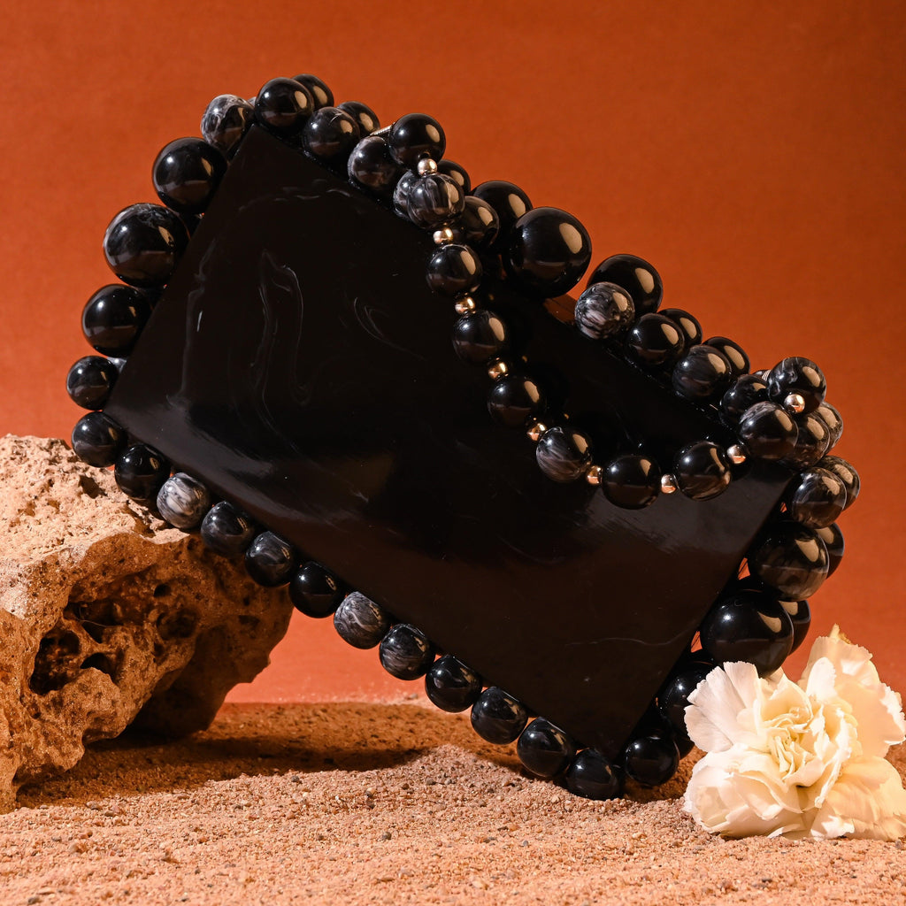 Sugarcrush Black Luxury Pearl Embellished Clutch - SUGARCRUSH