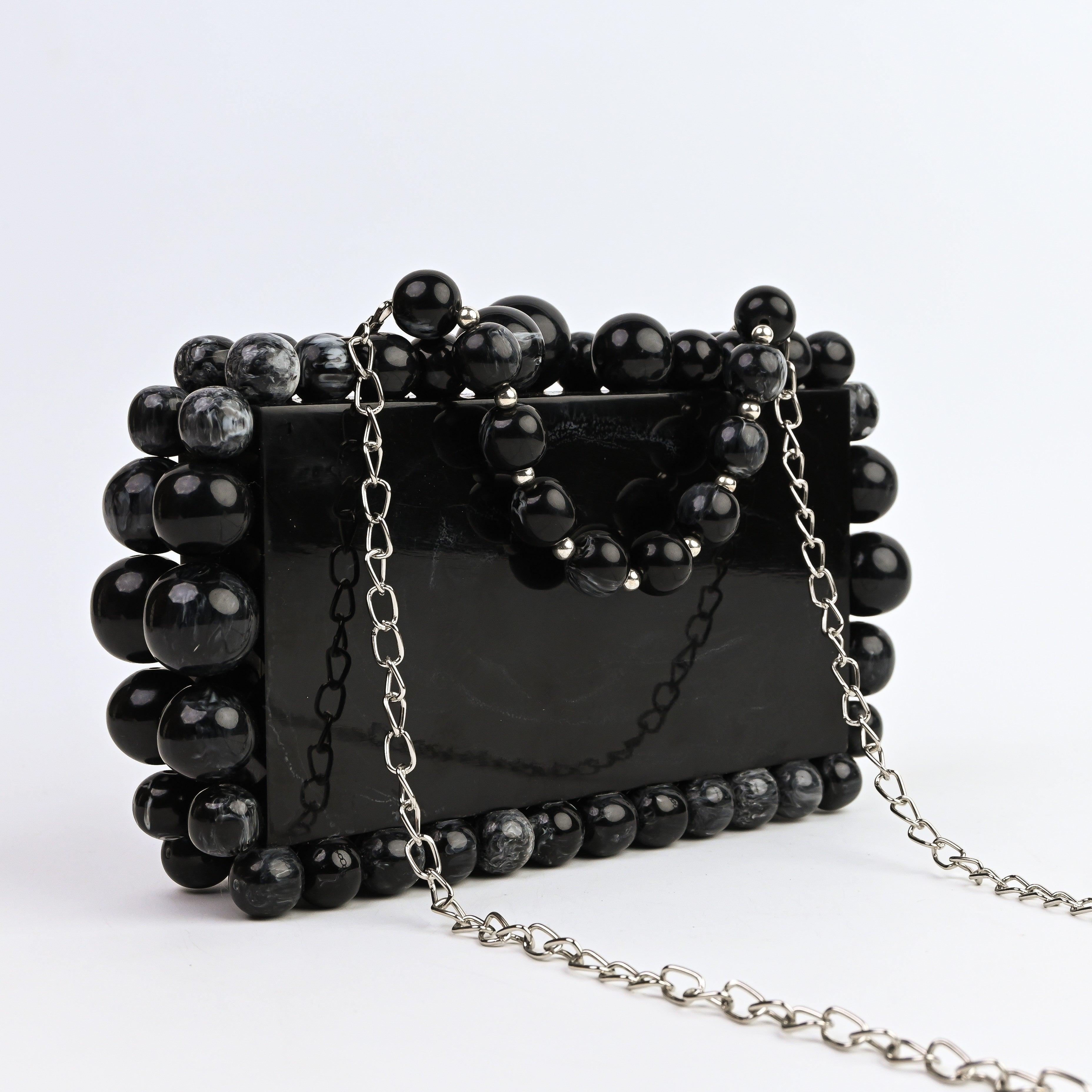 Sugarcrush Black Luxury Pearl Embellished Clutch - SUGARCRUSH