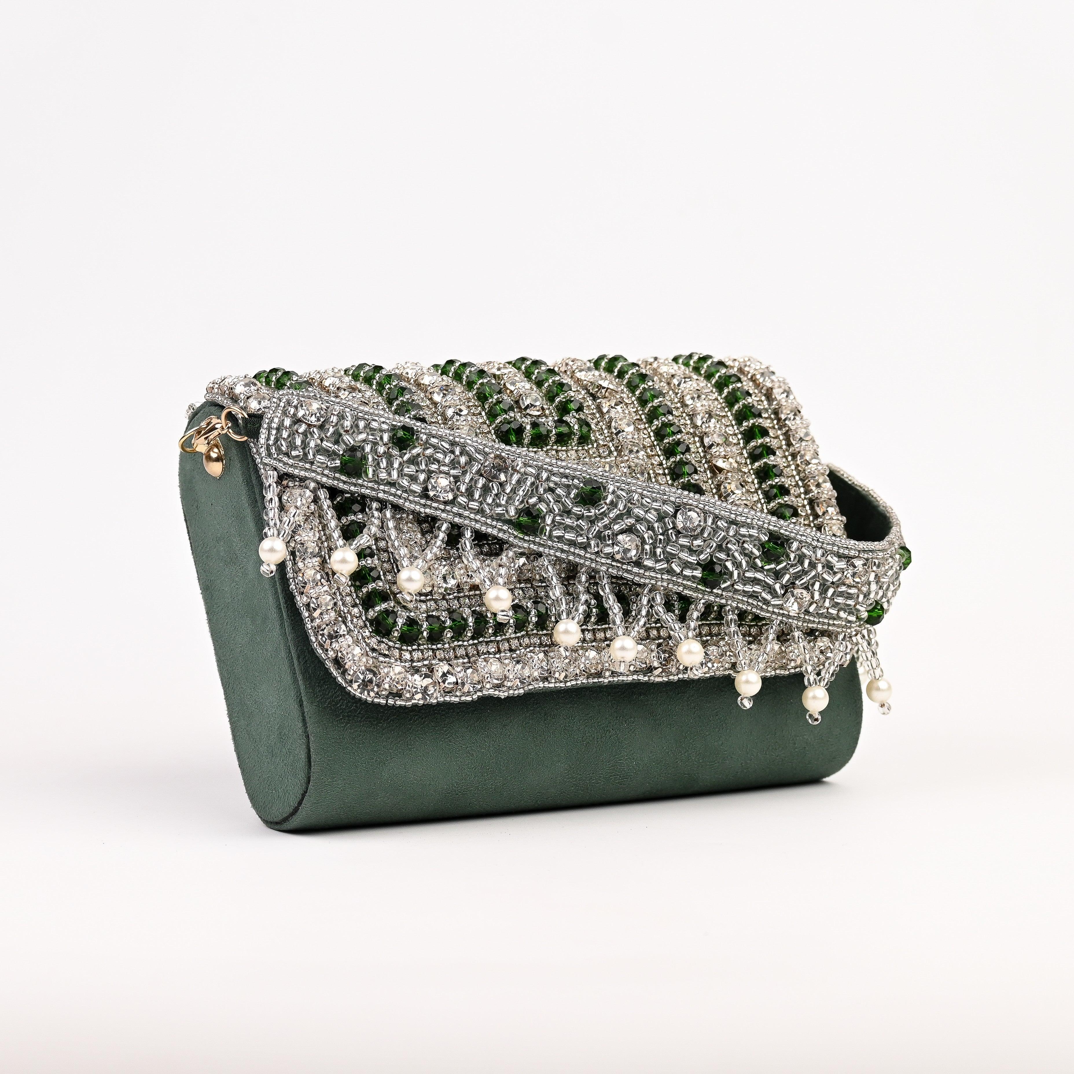 Sugarcrush bridal Embellished Pearl Luxury Bag-Green - SUGARCRUSH