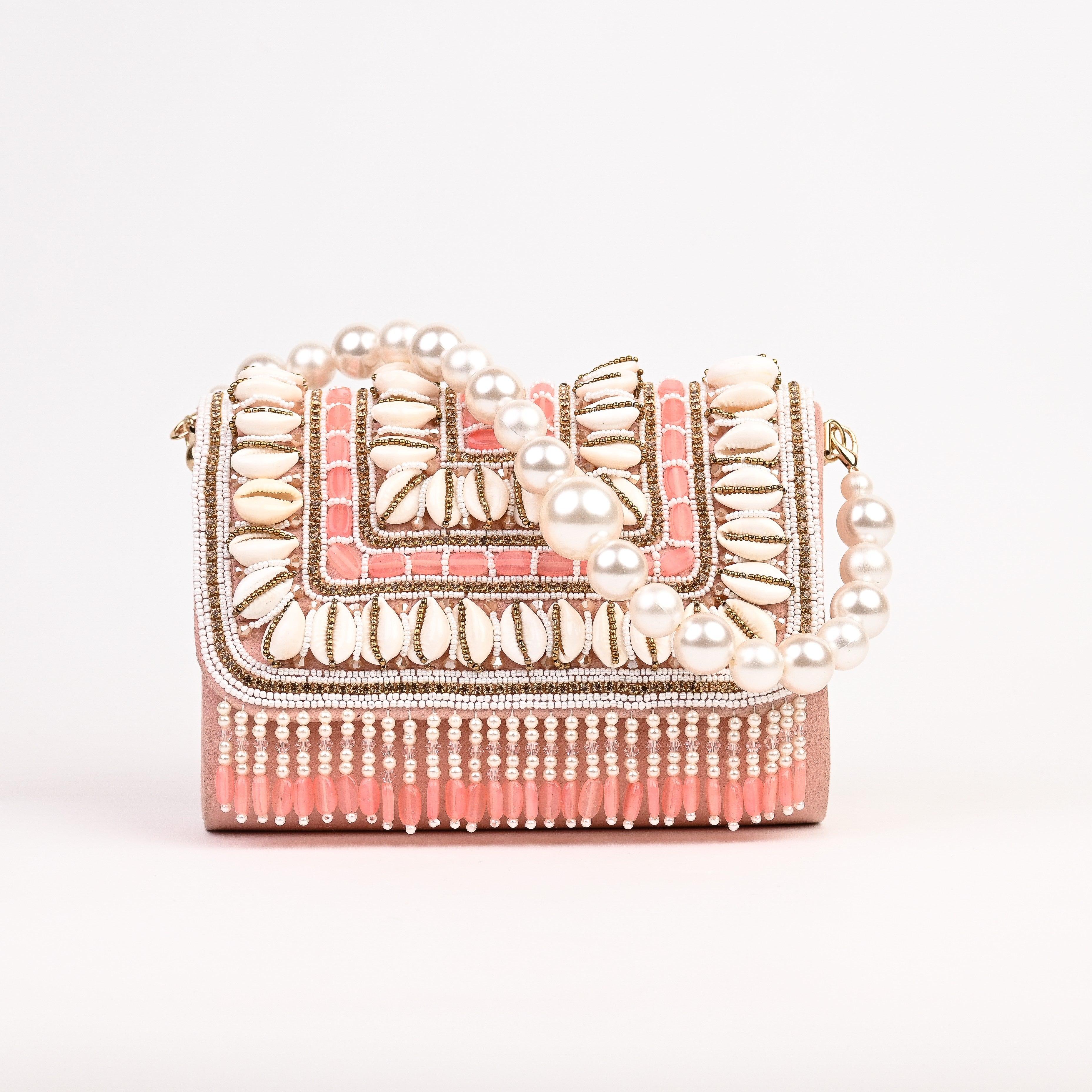 Sugarcrush bridal Embellished Pearl Luxury Bag-Peach - SUGARCRUSH