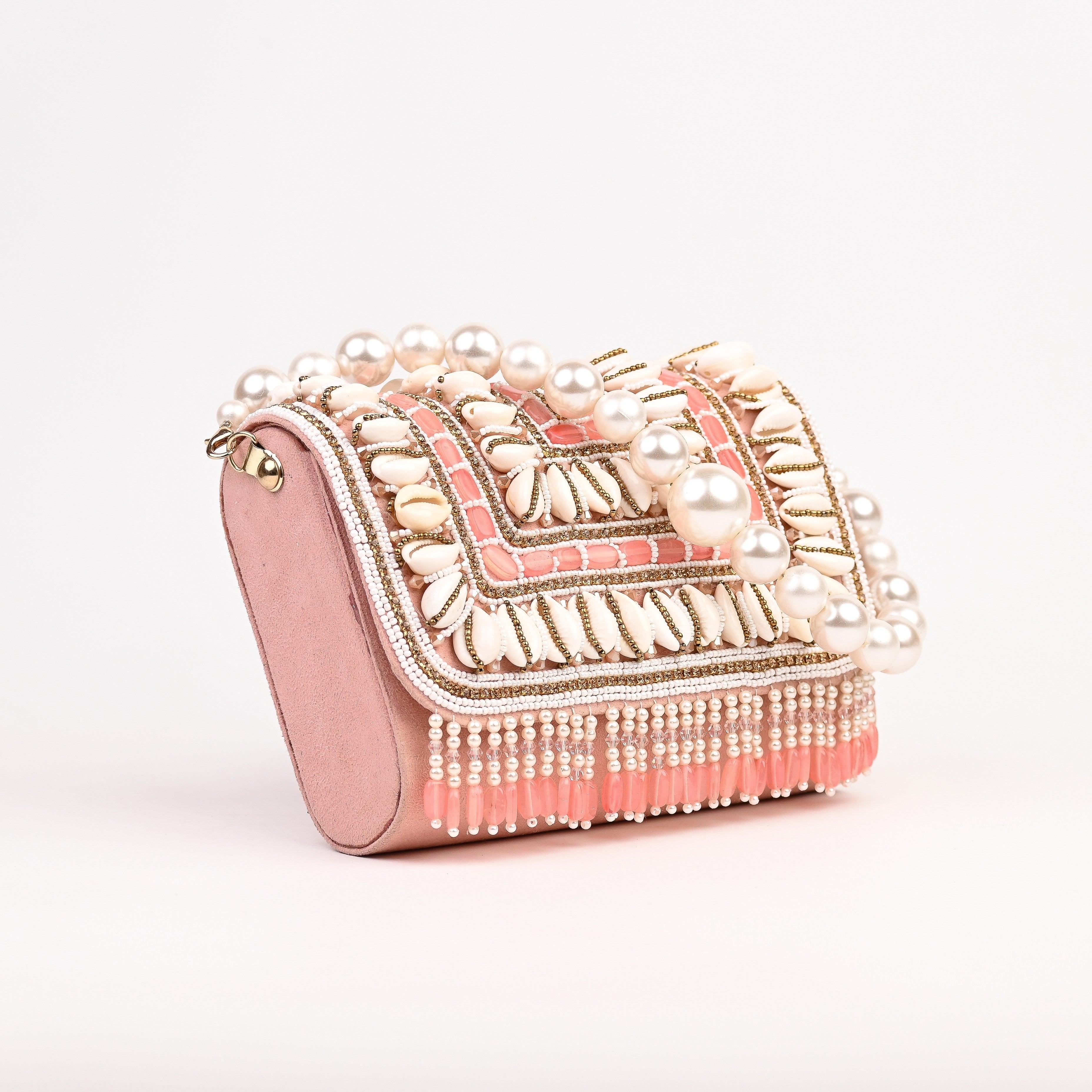 Sugarcrush bridal Embellished Pearl Luxury Bag-Peach - SUGARCRUSH