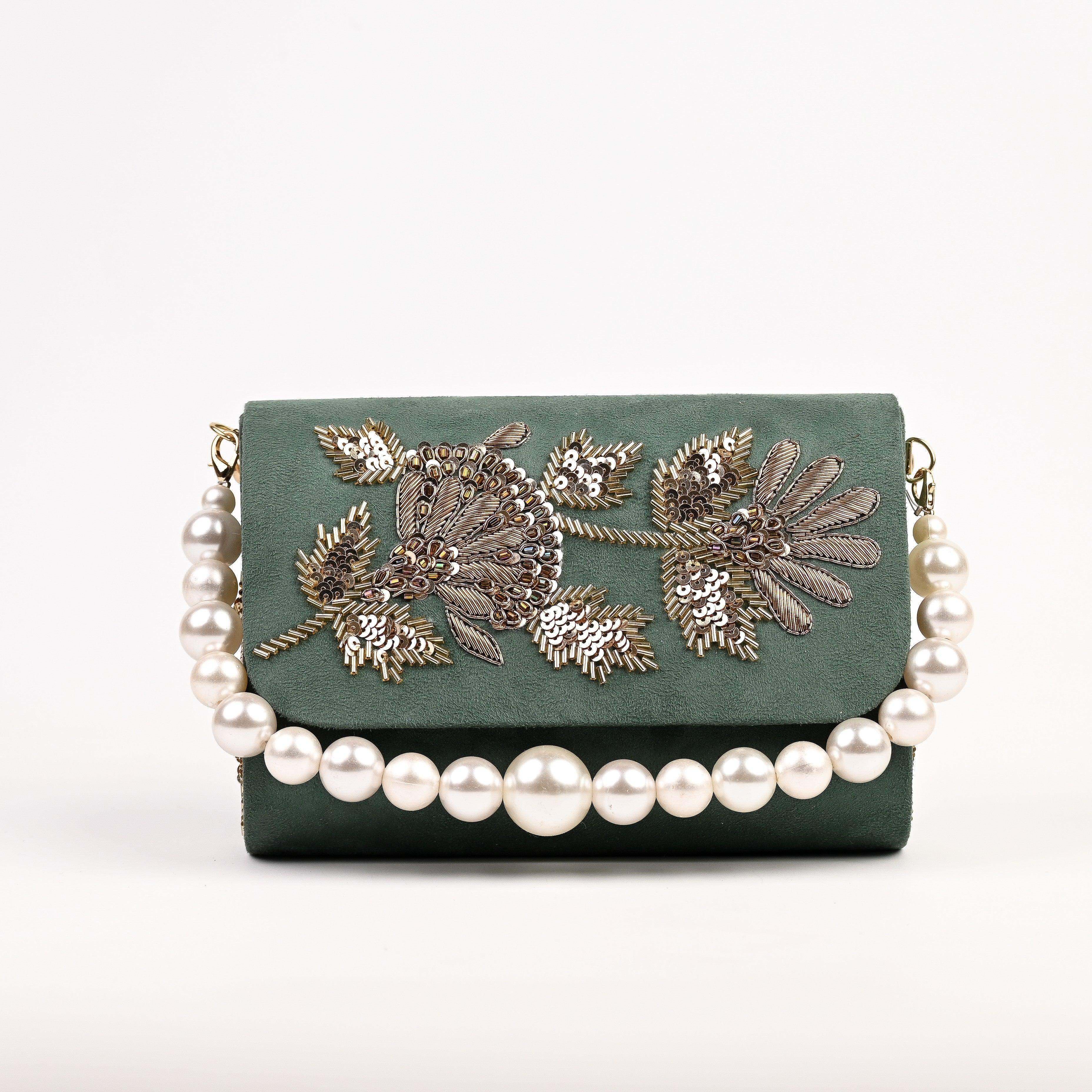 Sugarcrush bridal Embroidered Luxury Bag-Green - SUGARCRUSH