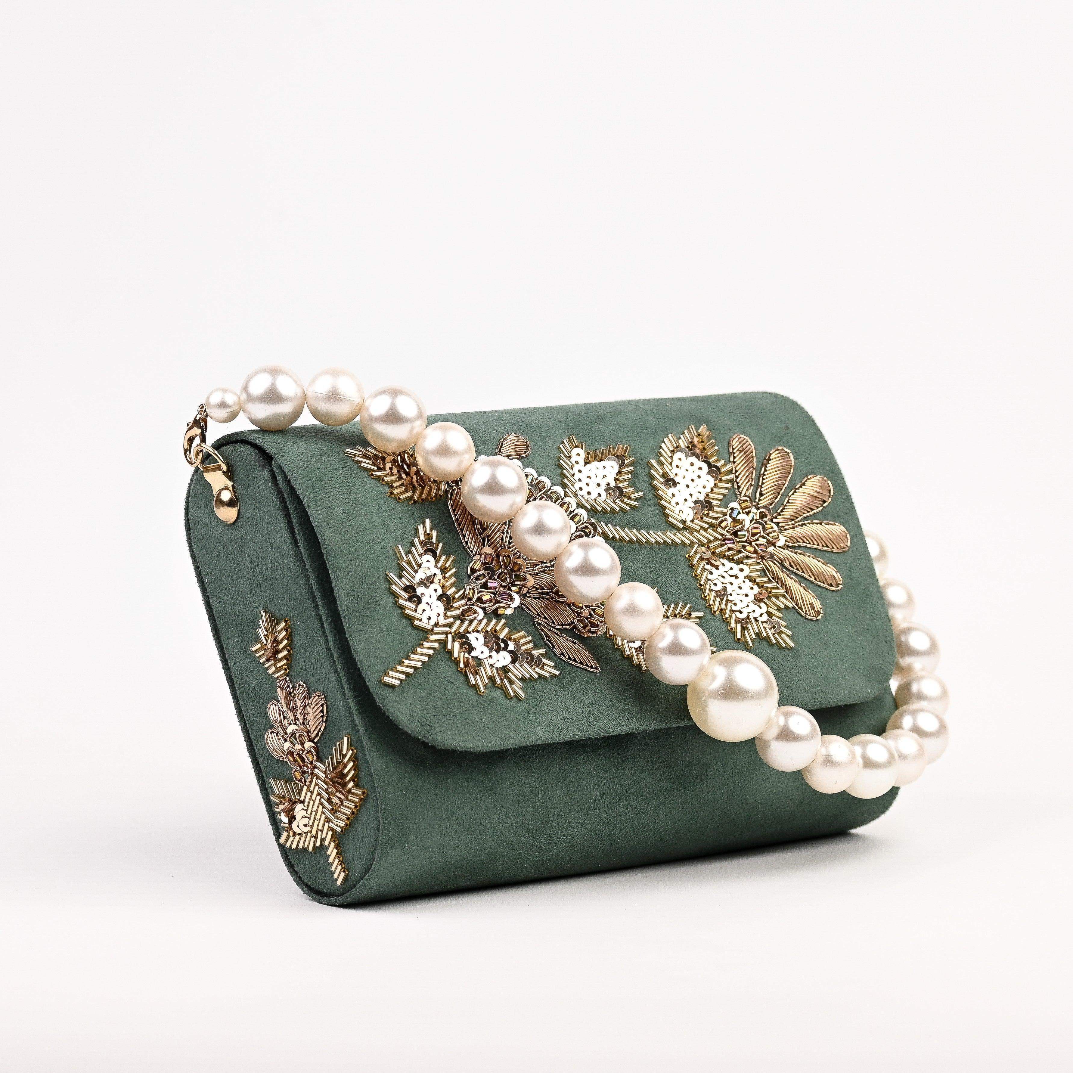 Sugarcrush bridal Embroidered Luxury Bag-Green - SUGARCRUSH
