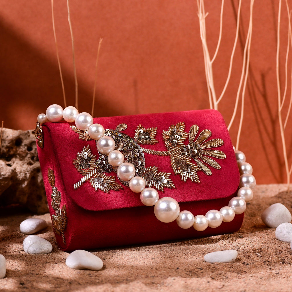 Sugarcrush bridal Embroidered Luxury Bag-Red - SUGARCRUSH