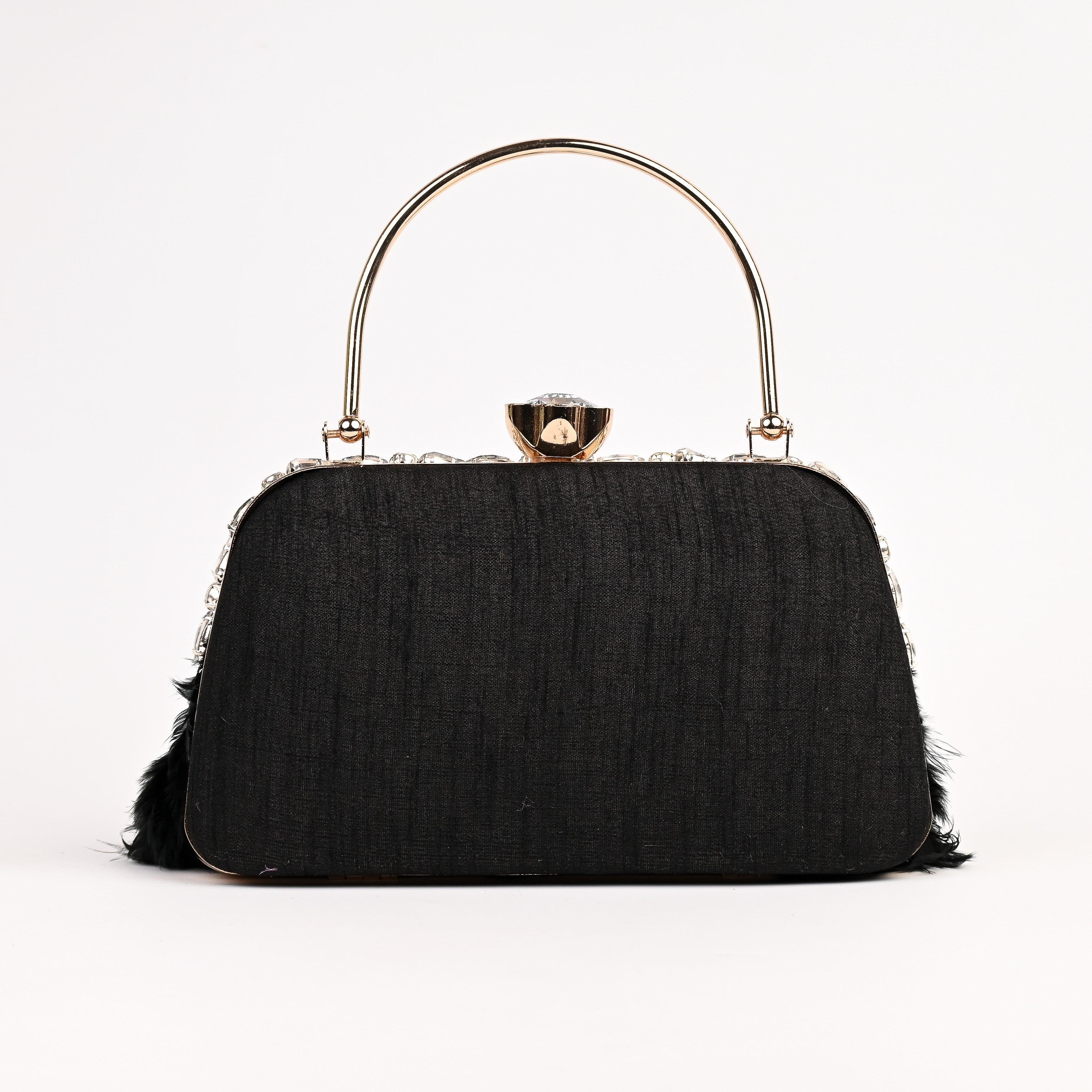 Sugarcrush Crystal Bridal Feather Luxury Bag-BLACK - SUGARCRUSH