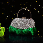 Sugarcrush Crystal Bridal Feather Luxury Bag-GREEN - SUGARCRUSH