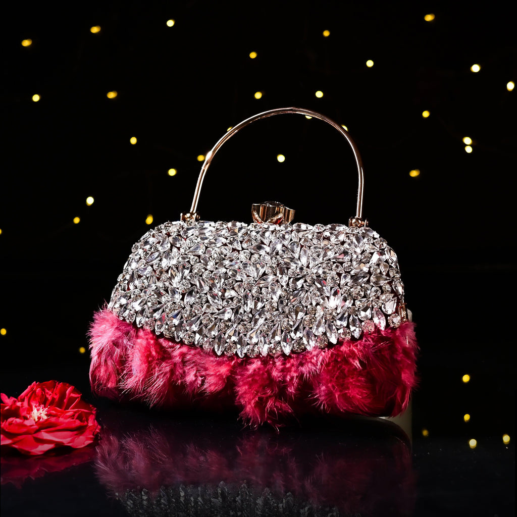 Sugarcrush Crystal Bridal Feather Luxury Bag-RED - SUGARCRUSH