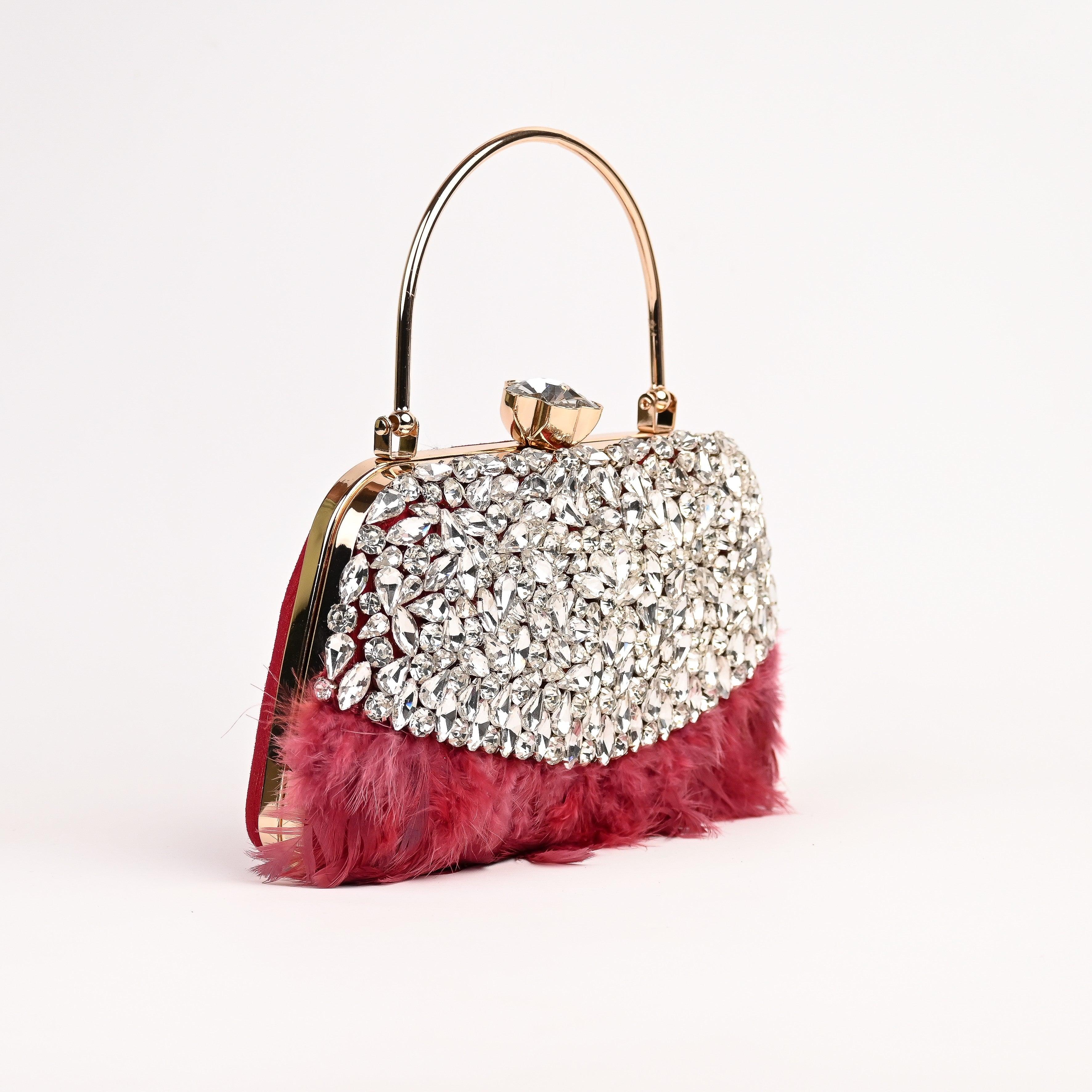 Sugarcrush Crystal Bridal Feather Luxury Bag-RED - SUGARCRUSH