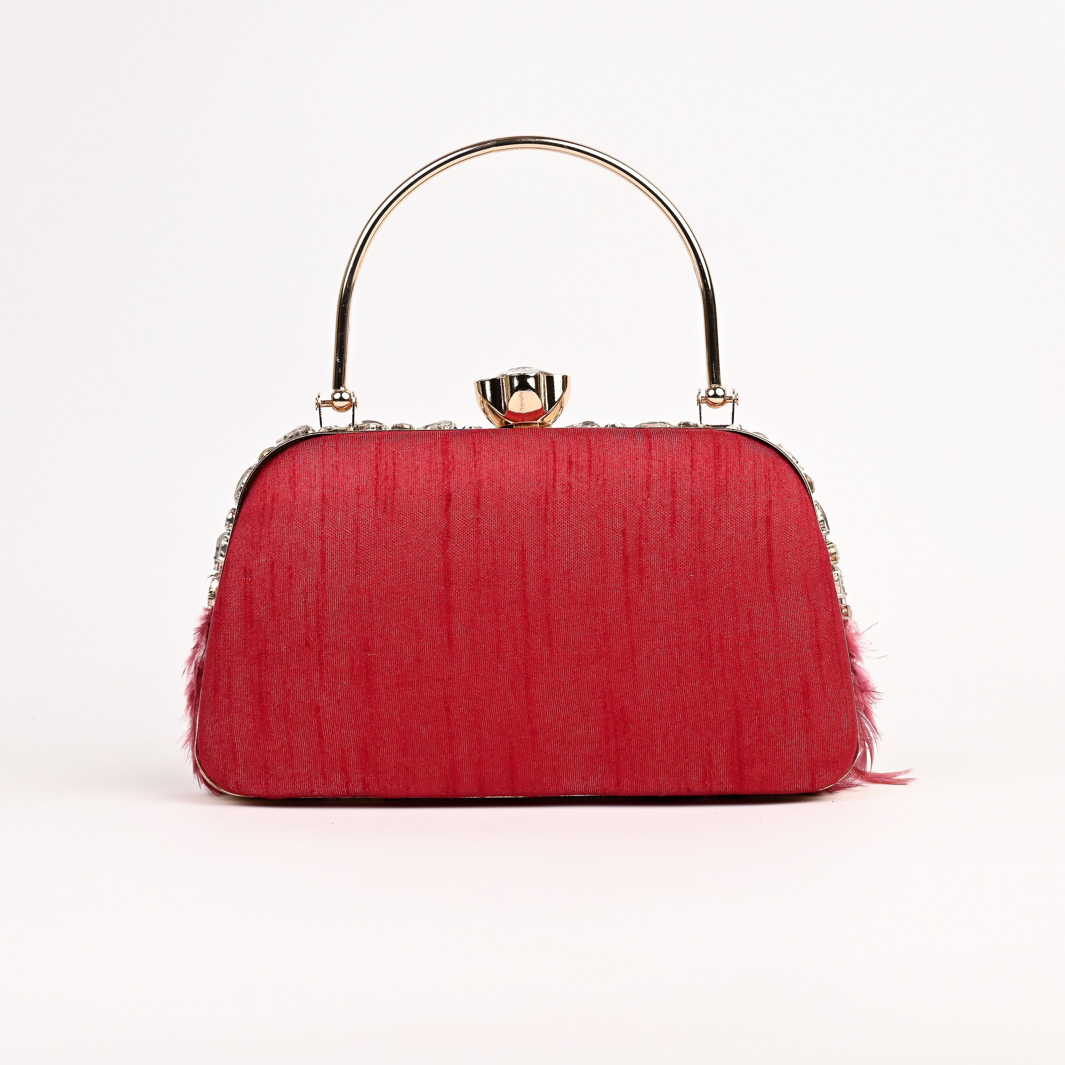 Sugarcrush Crystal Bridal Feather Luxury Bag-RED - SUGARCRUSH