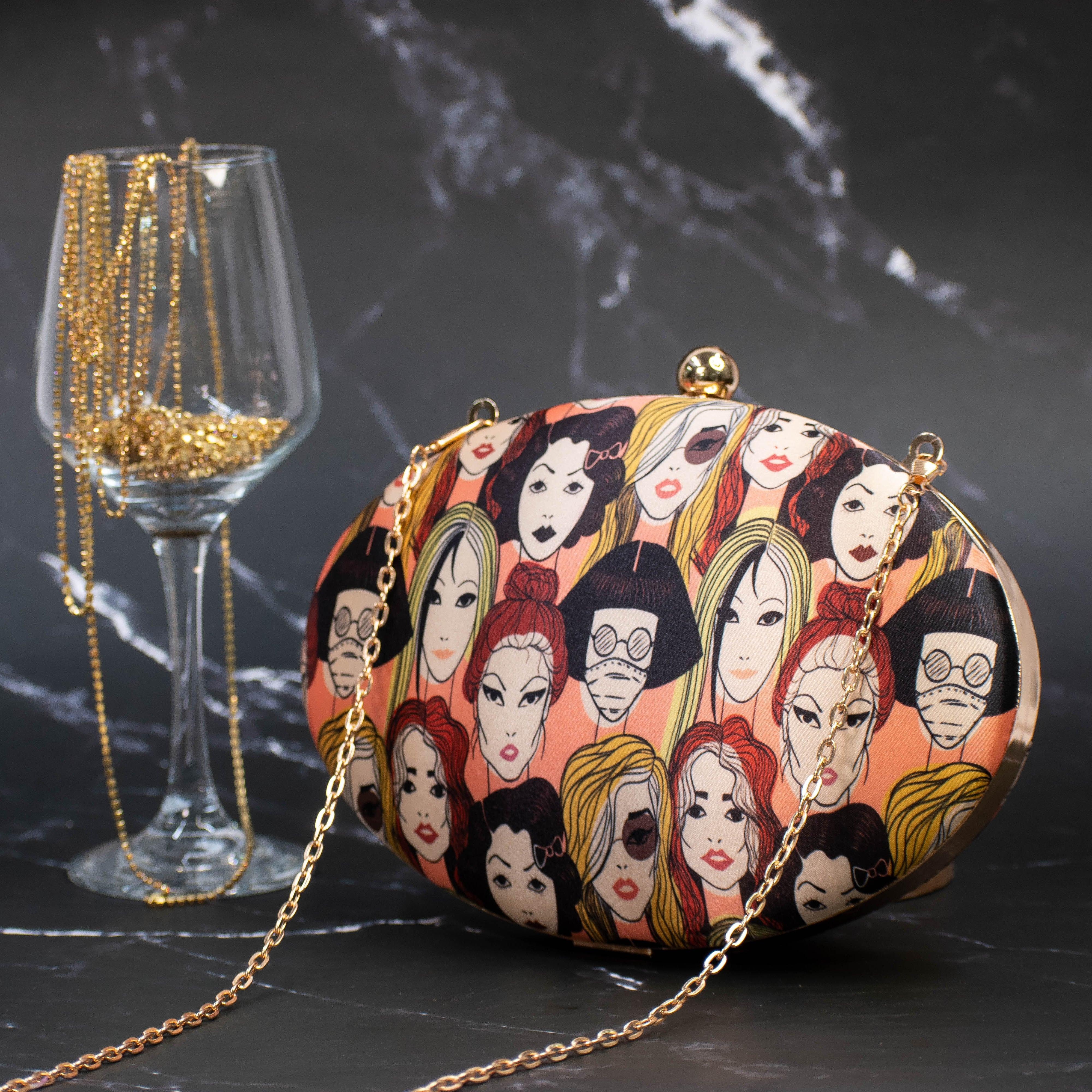 Sugarcrush Faces oval Printed Clutch - SUGARCRUSH