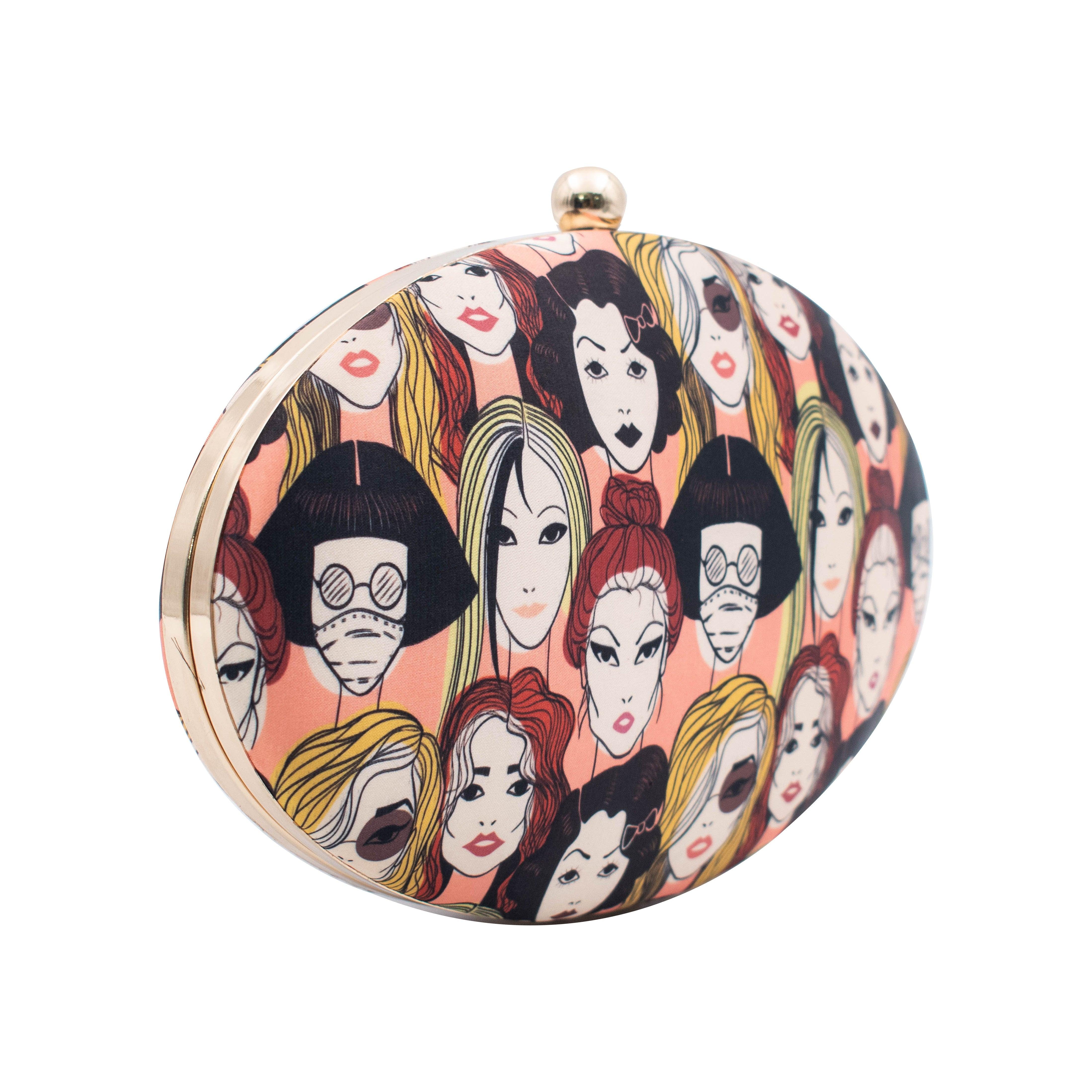 Sugarcrush Faces oval Printed Clutch - SUGARCRUSH