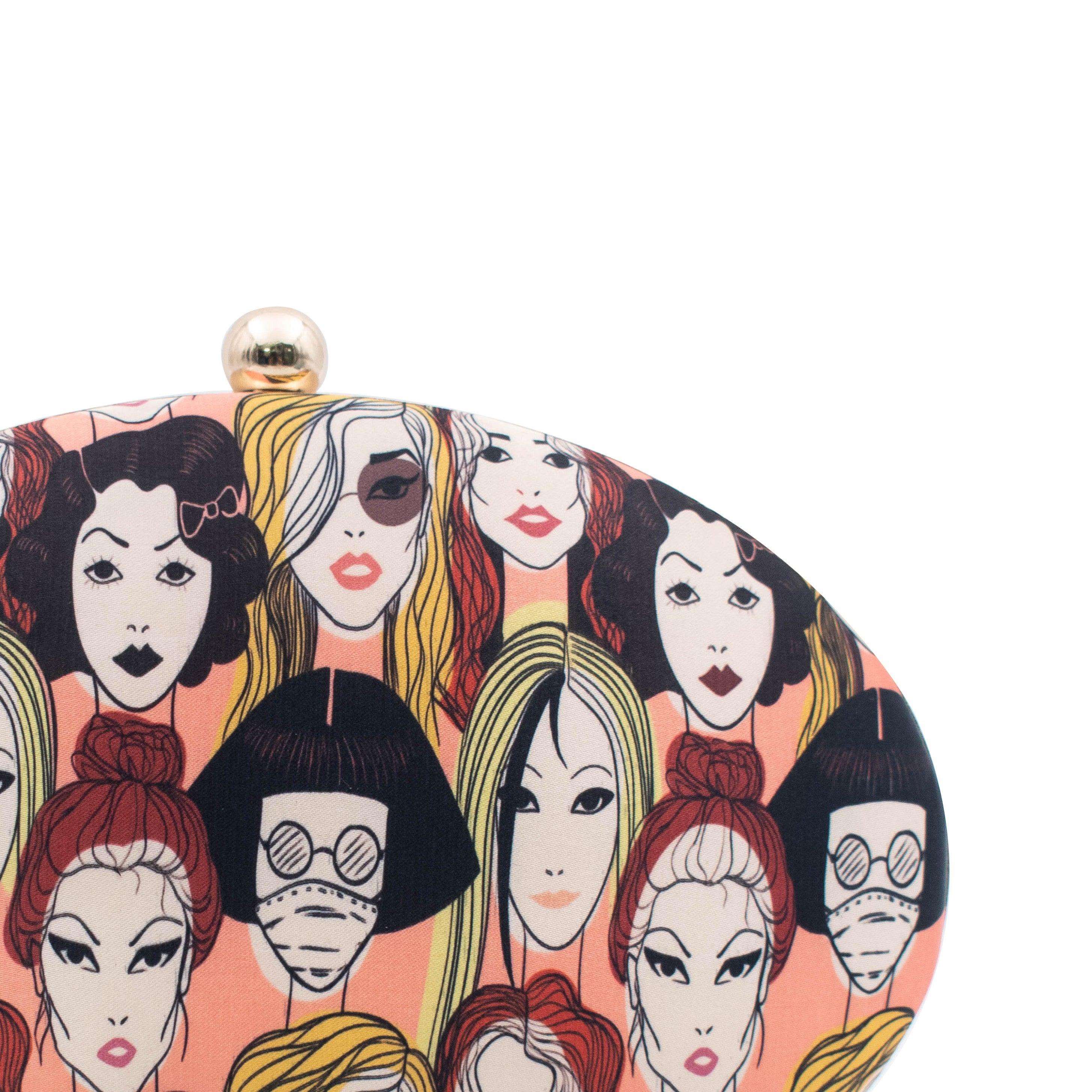 Sugarcrush Faces oval Printed Clutch - SUGARCRUSH