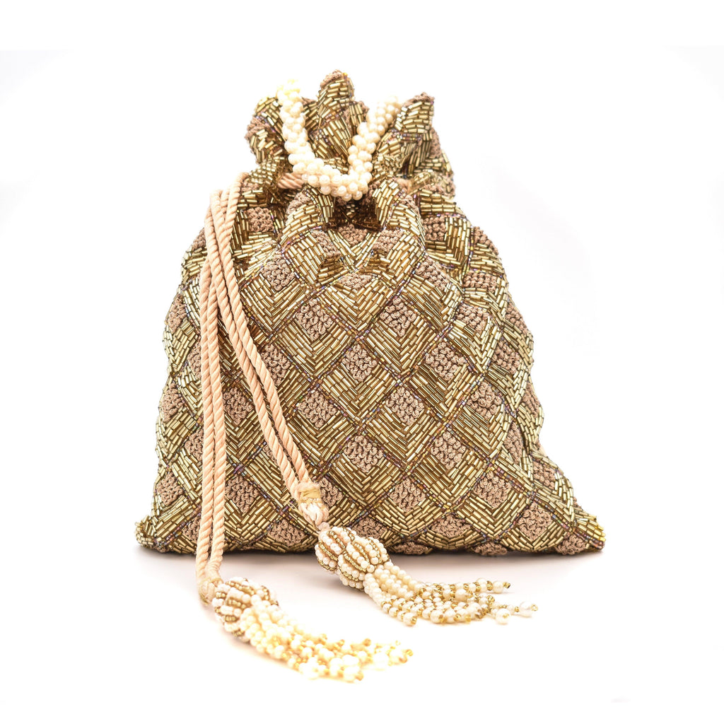 Sugarcrush Gold Luxury Potli Bag With Drawstring Closure - SUGARCRUSH