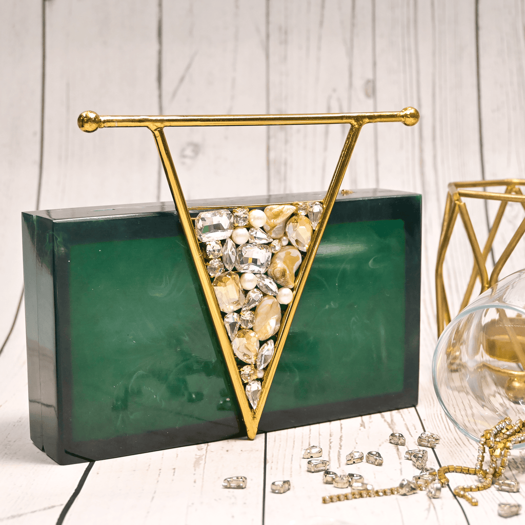 Sugarcrush Green luxury embellished clutch with handle - SUGARCRUSH