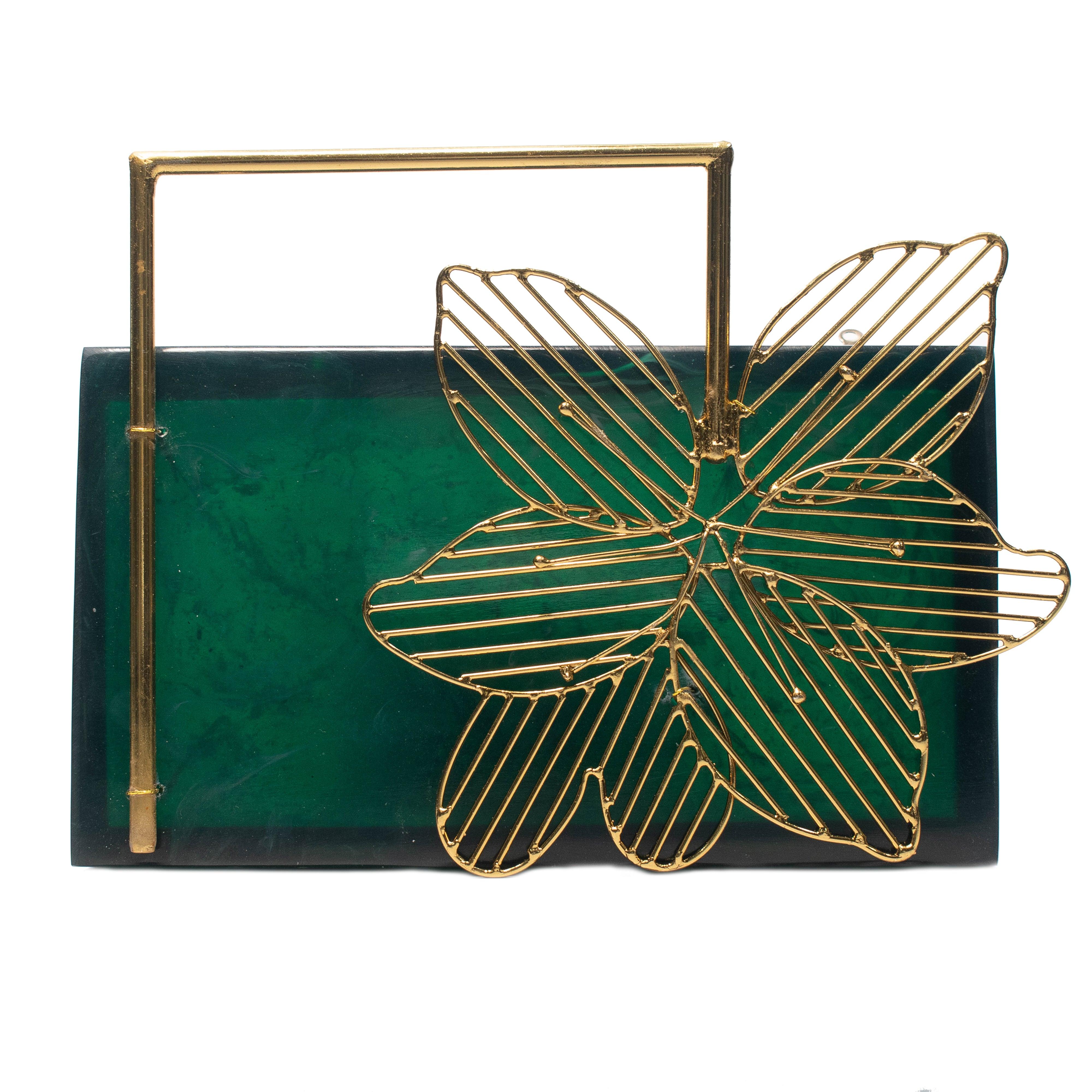 Sugarcrush green luxury embellished clutch with handle - SUGARCRUSH