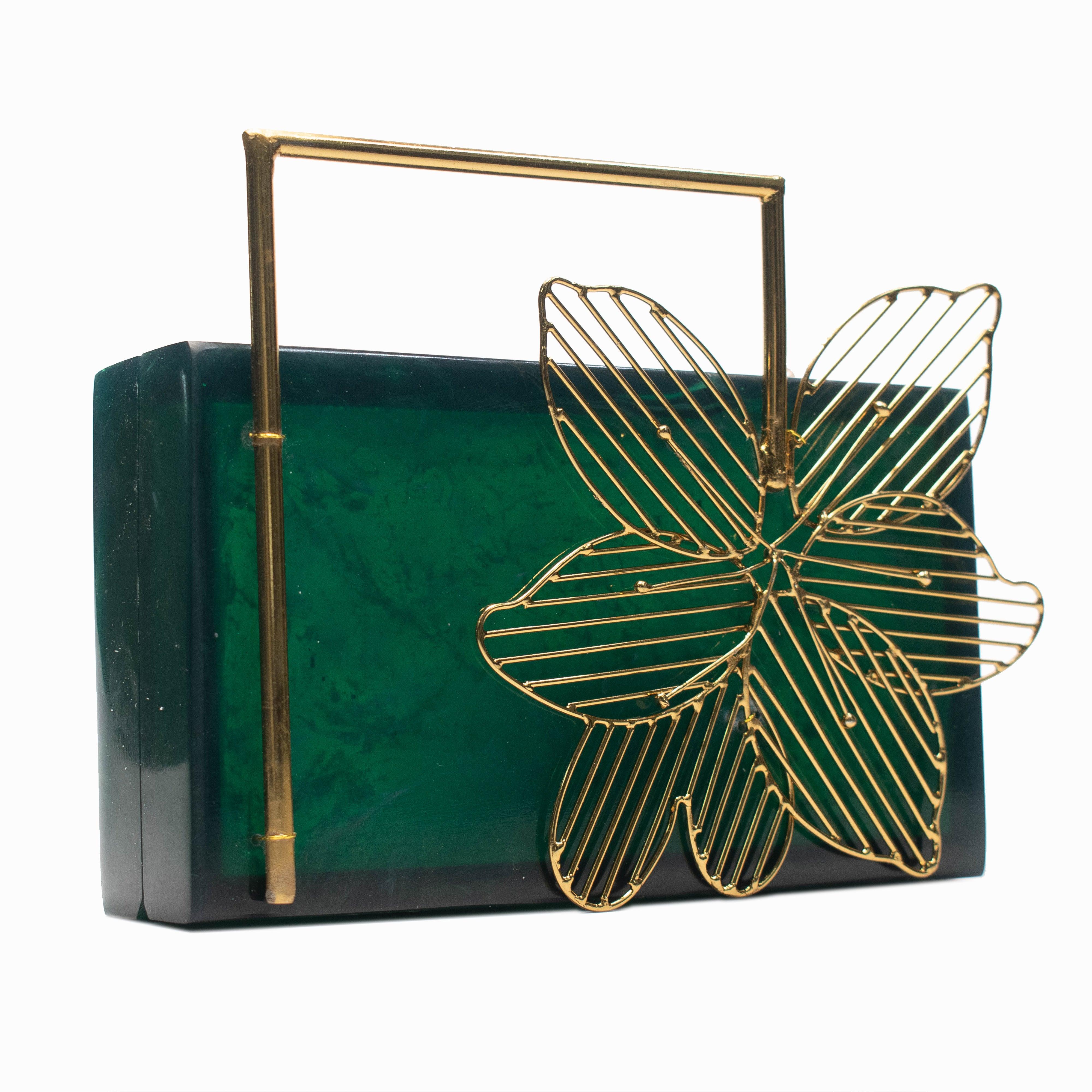 Sugarcrush green luxury embellished clutch with handle - SUGARCRUSH