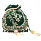 Sugarcrush Green Luxury Potli Bag With Drawstring Closure - SUGARCRUSH