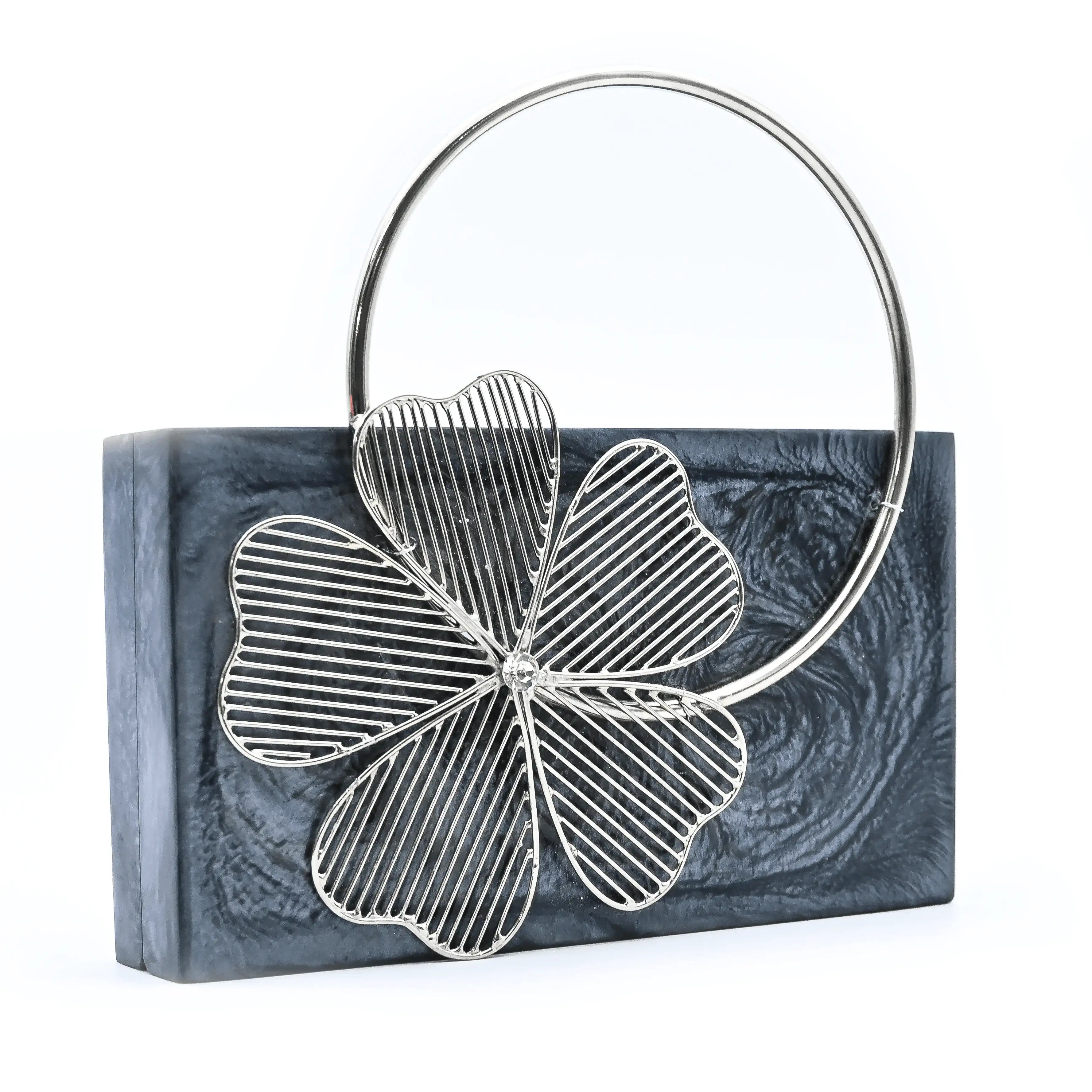 Sugarcrush Grey luxury embellished clutch with handle - SUGARCRUSH