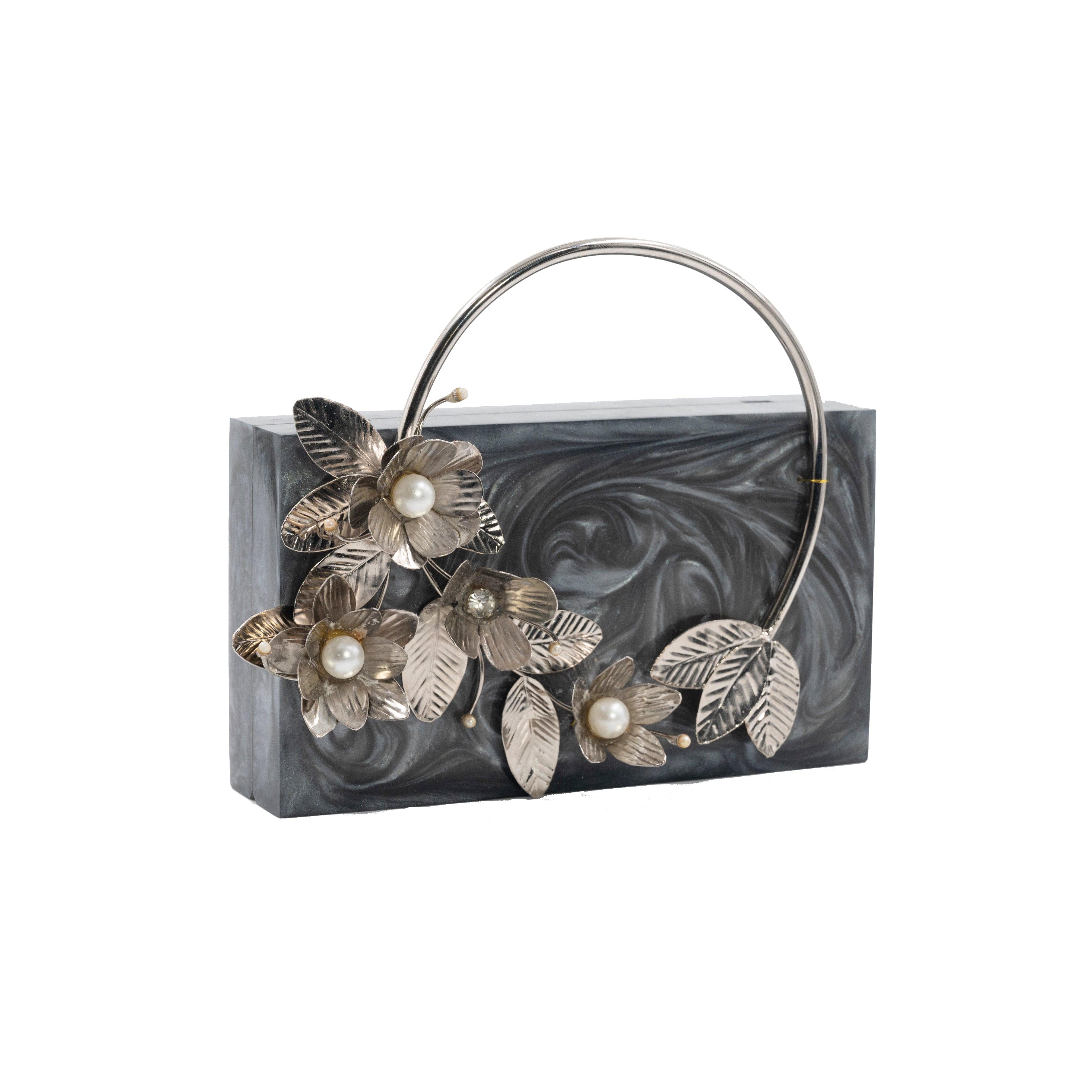 Sugarcrush Grey luxury embellished clutch with handle - SUGARCRUSH