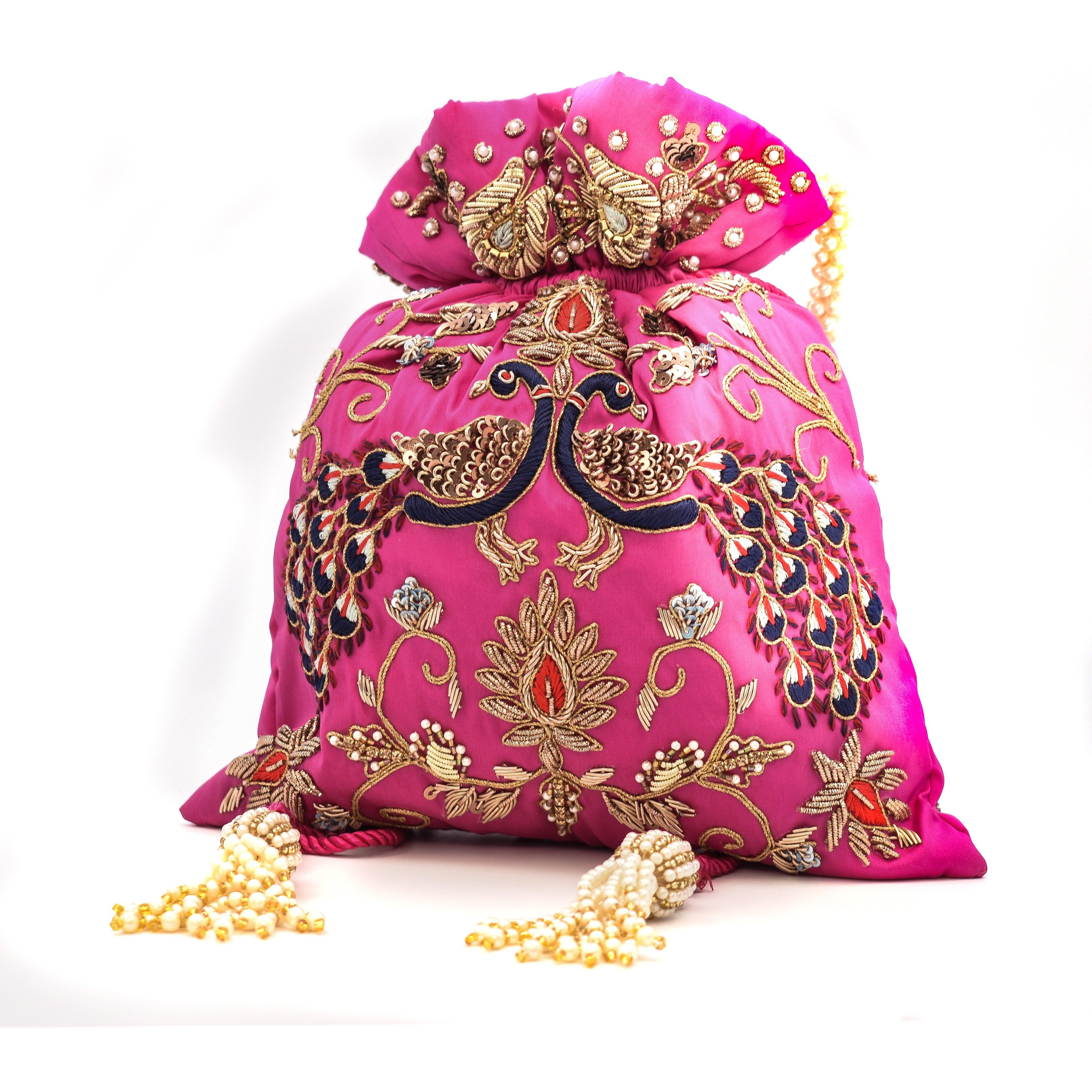 Sugarcrush Magenta Luxury Potli Bag With Drawstring Closure - SUGARCRUSH