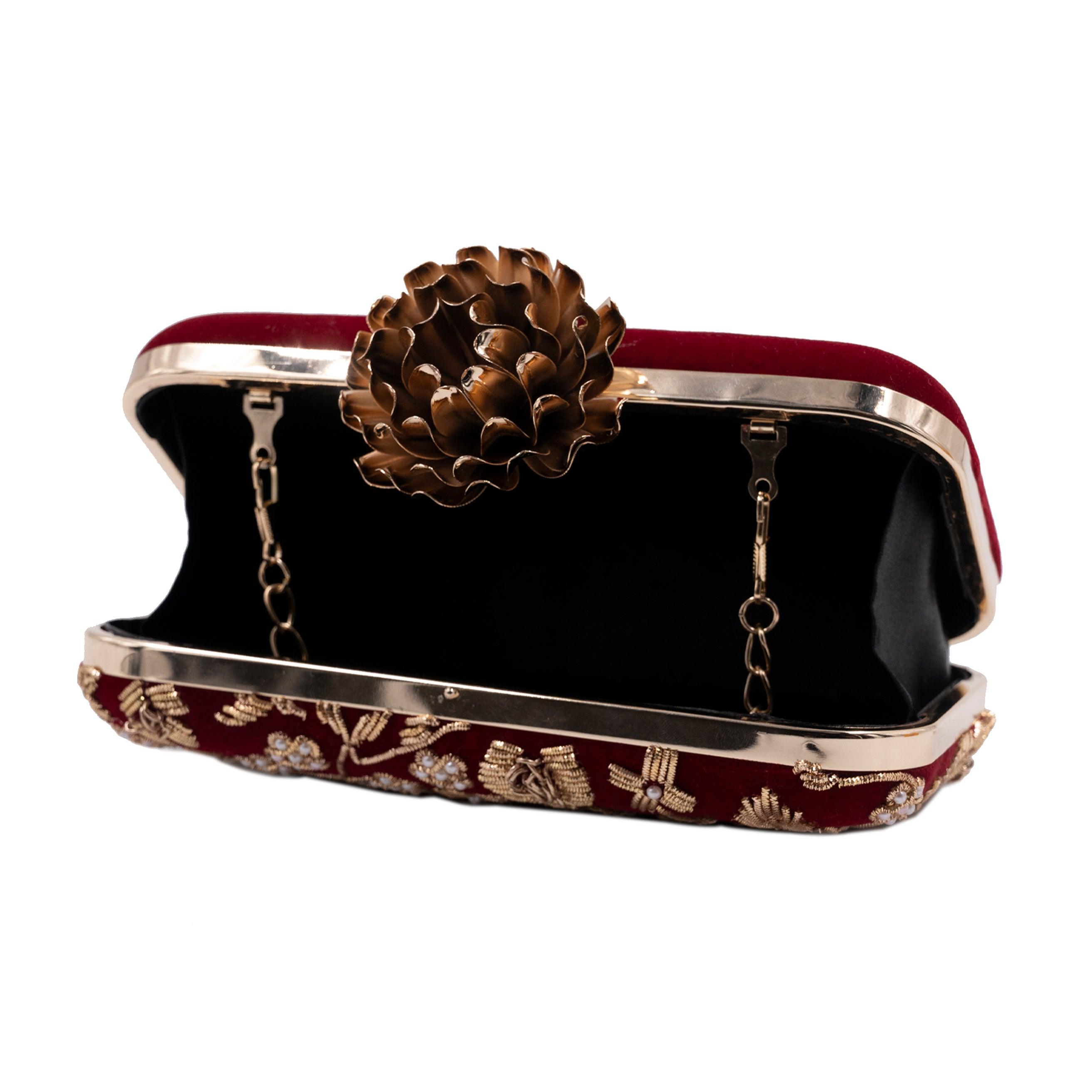 Sugarcrush Maroon embroidered Clutch - SUGARCRUSH