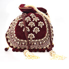 Sugarcrush Maroon Luxury Potli Bag With Drawstring Closure - SUGARCRUSH