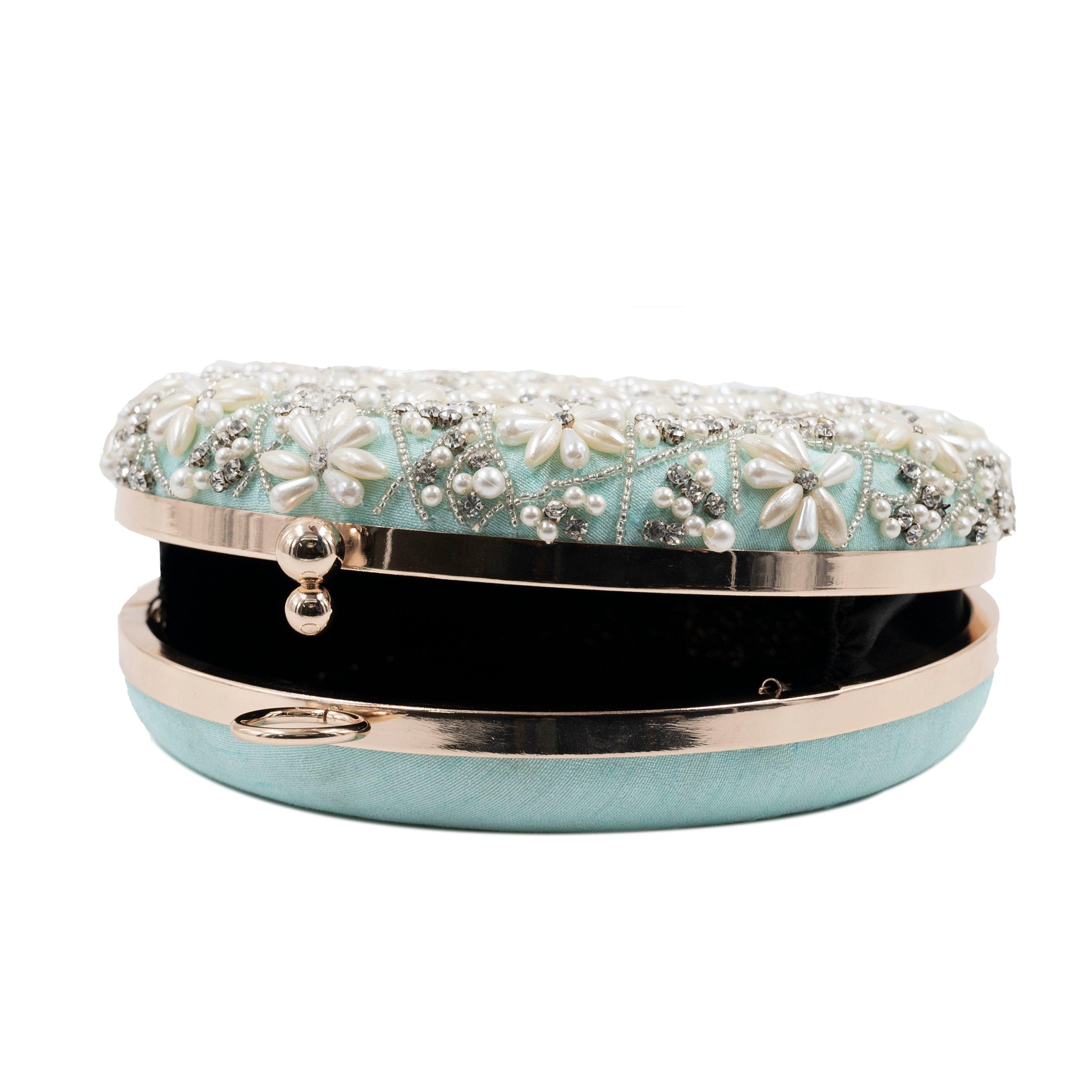 Sugarcrush mint green Pearl embroidered Clutch - SUGARCRUSH