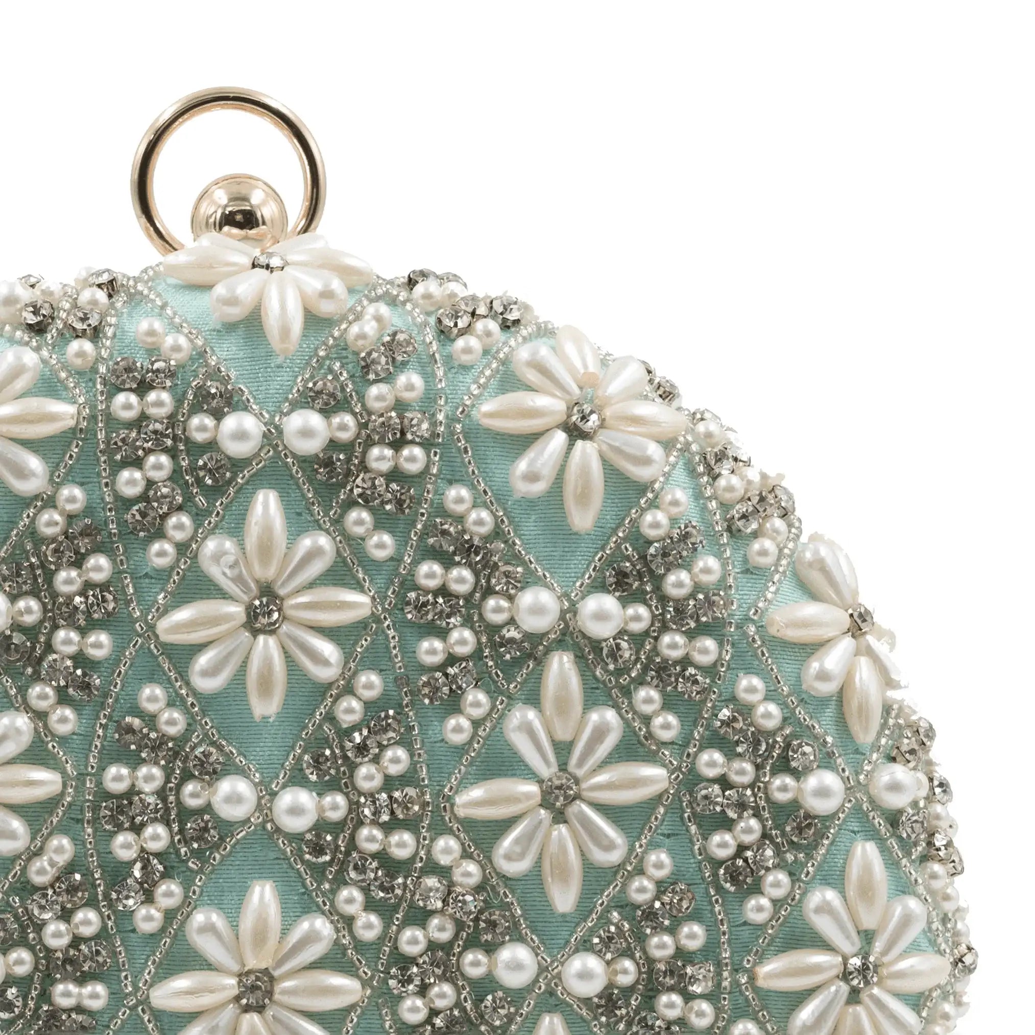Sugarcrush mint green Pearl embroidered Clutch - SUGARCRUSH