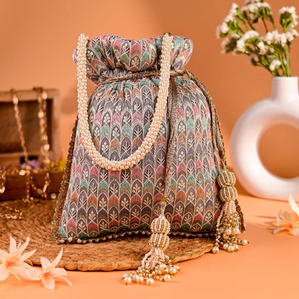 Sugarcrush multicolor bridal Luxury Potli Bag With Drawstring Closure - SUGARCRUSH