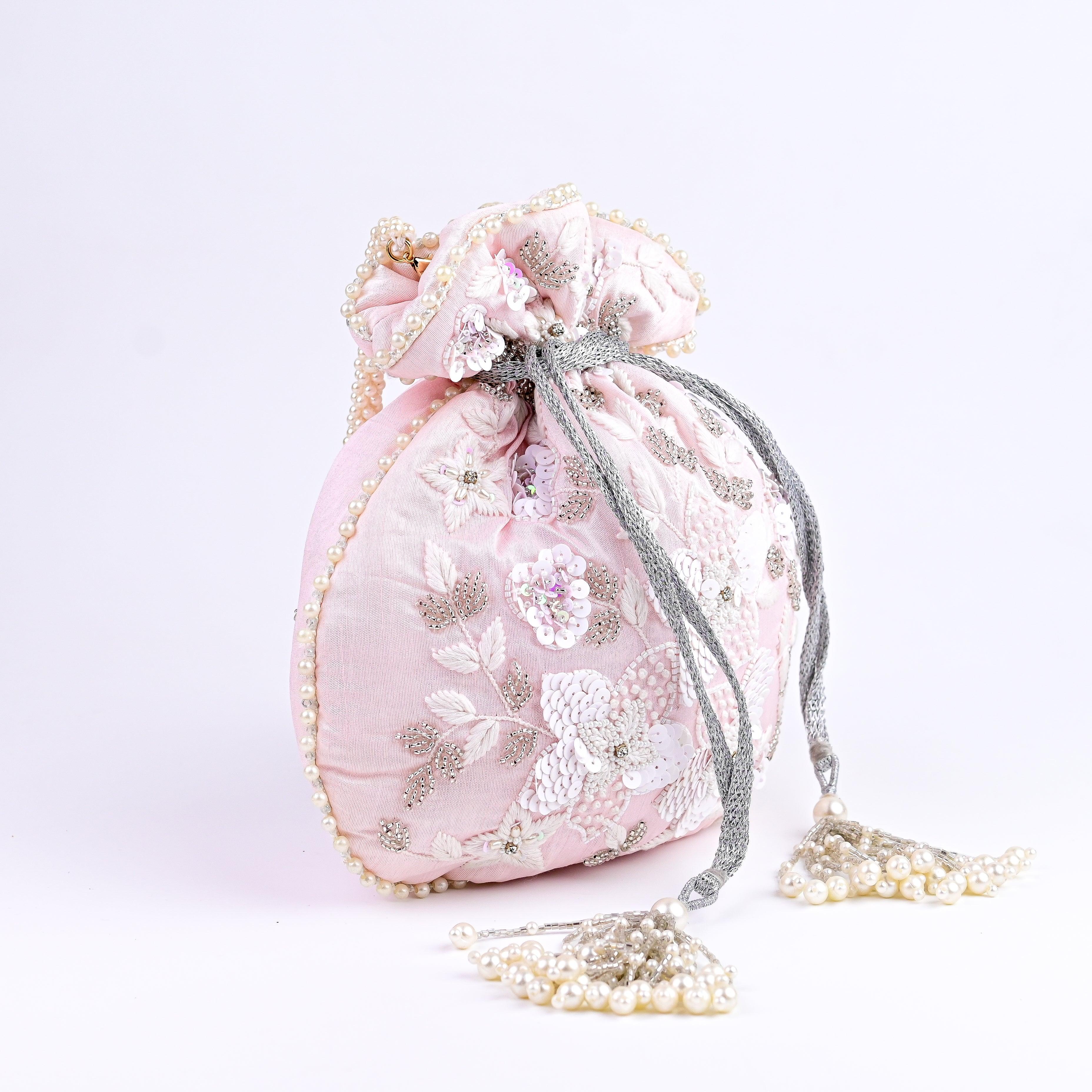 Sugarcrush Peach Luxury Potli Bag With Drawstring Closure - SUGARCRUSH