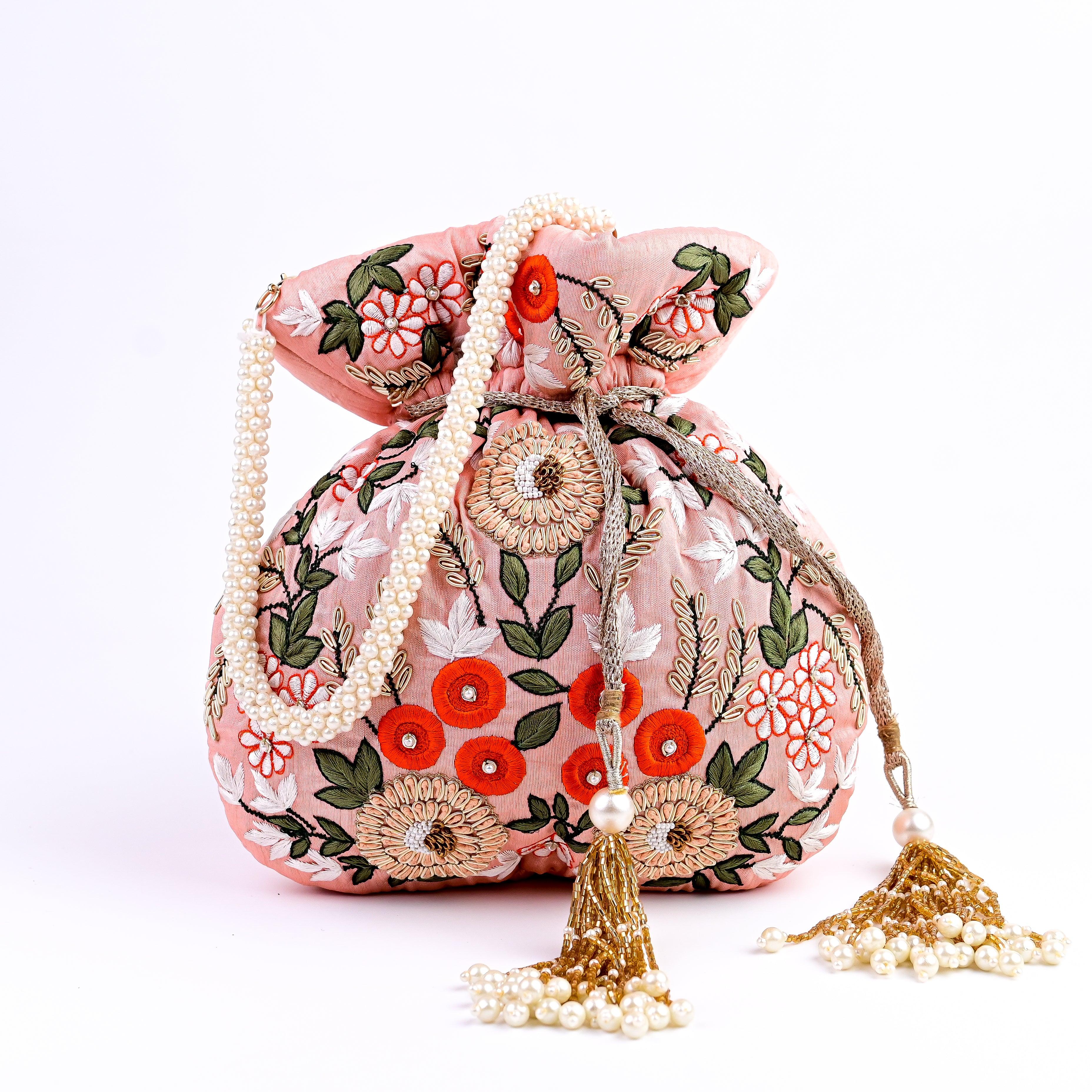 Sugarcrush pink bridal Luxury Potli Bag With Drawstring Closure - SUGARCRUSH