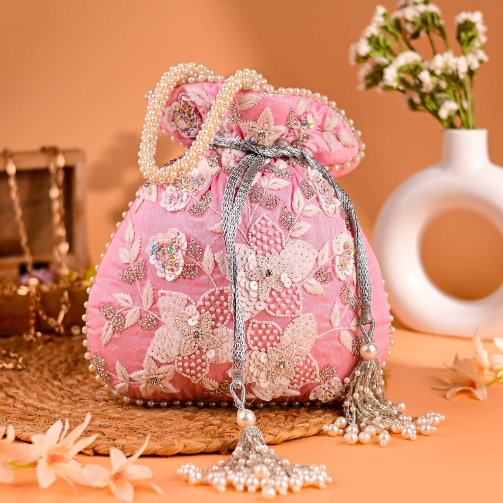 Sugarcrush Pink Luxury Potli Bag With Drawstring Closure - SUGARCRUSH