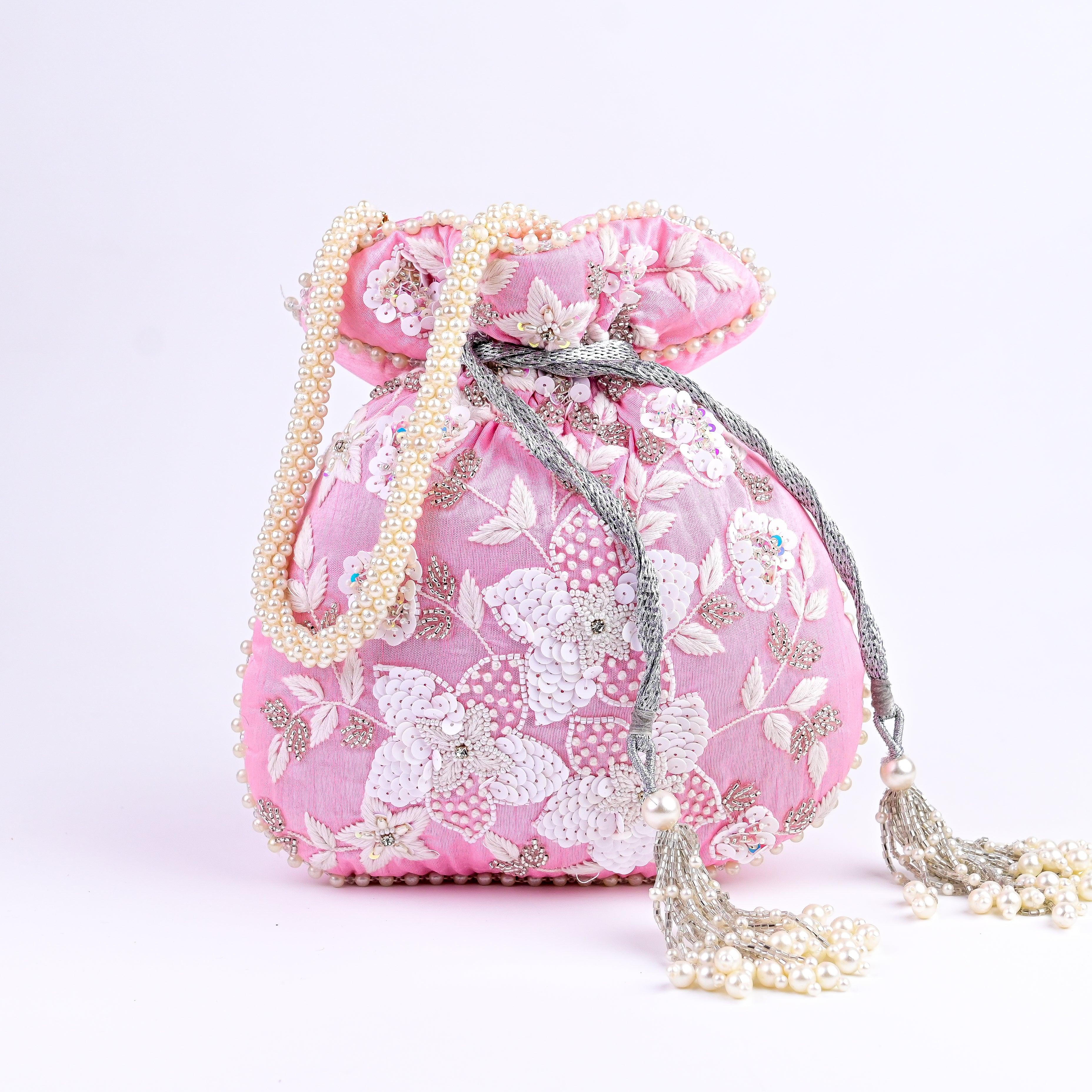 Sugarcrush Pink Luxury Potli Bag With Drawstring Closure - SUGARCRUSH