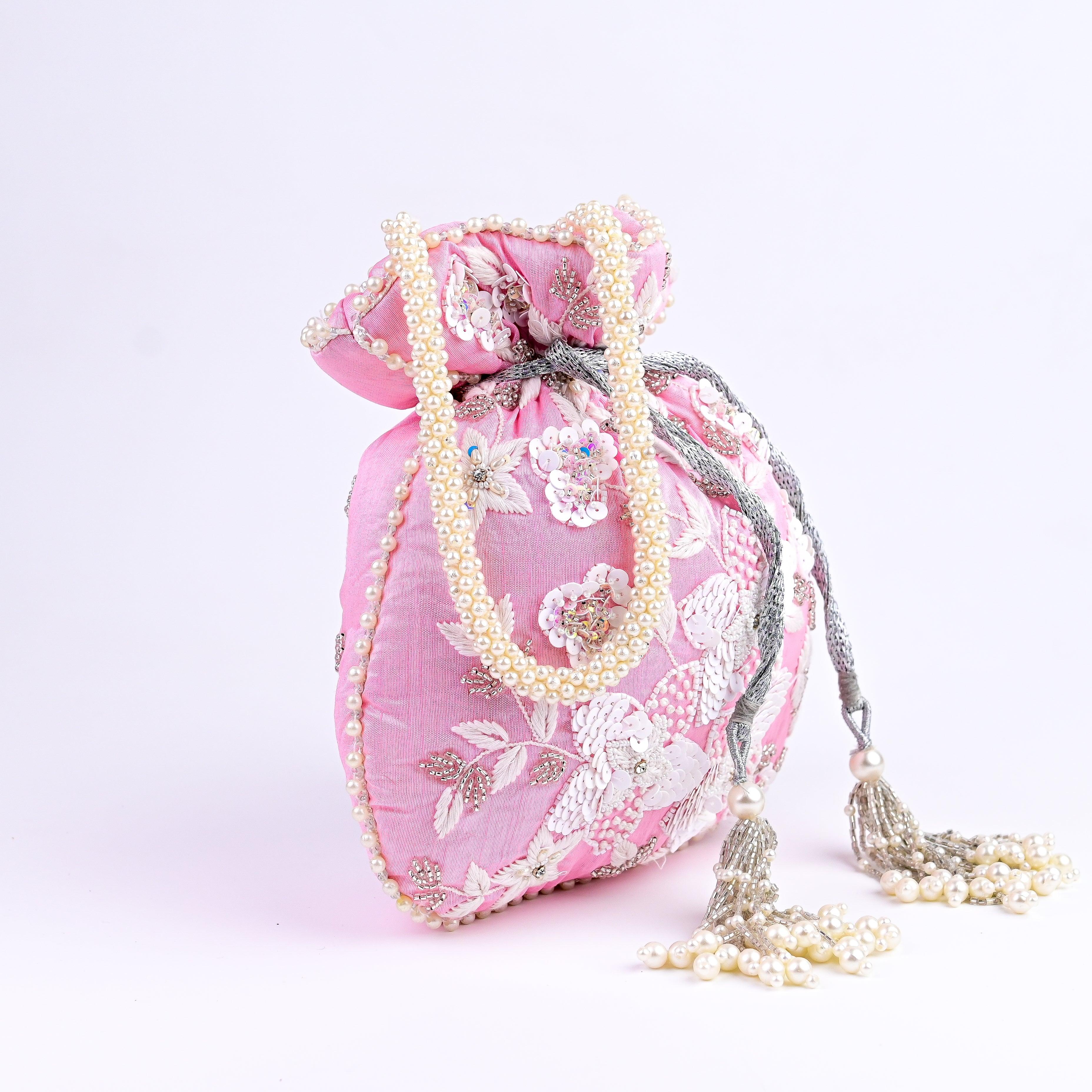 Sugarcrush Pink Luxury Potli Bag With Drawstring Closure - SUGARCRUSH