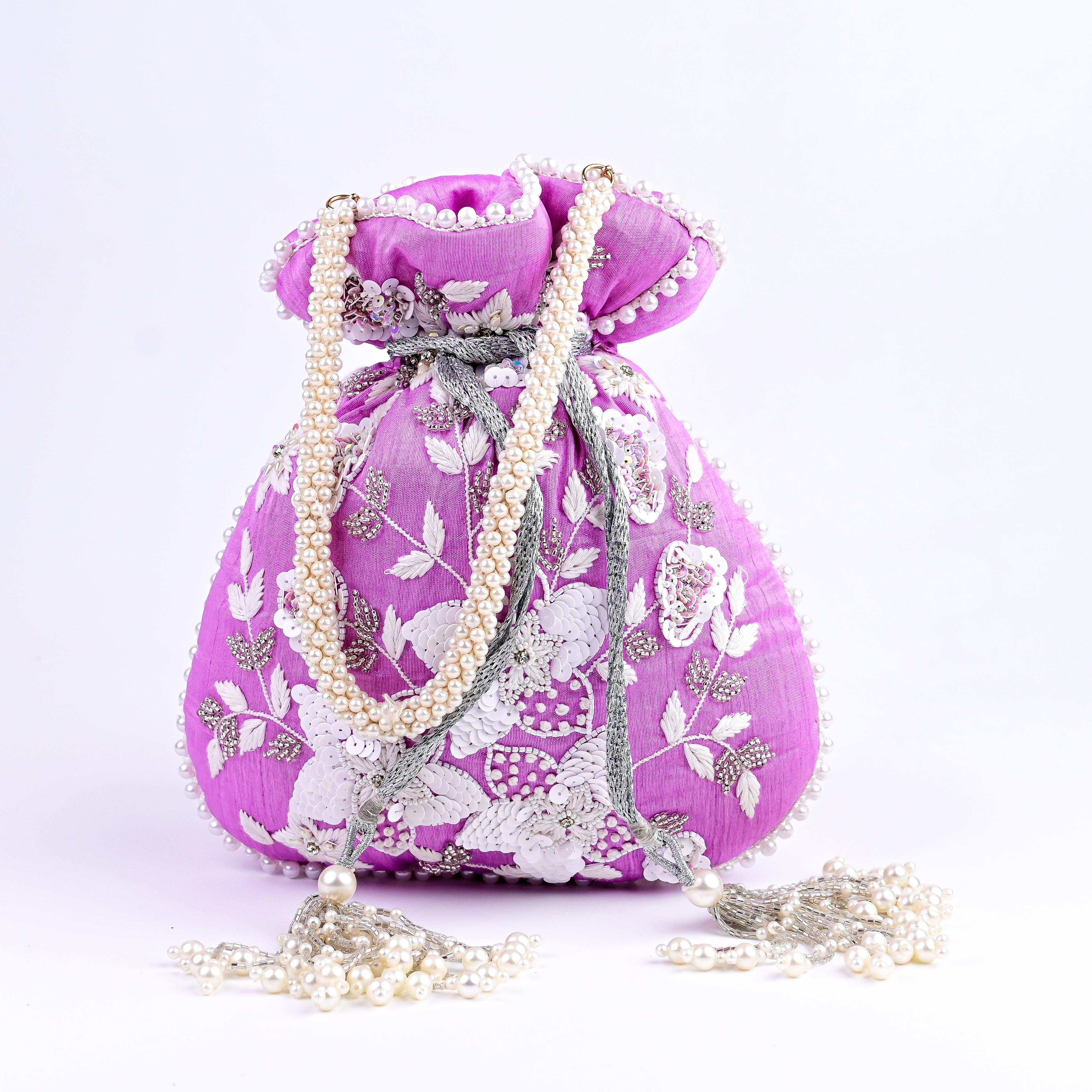 Sugarcrush purple bridal Luxury Potli Bag With Drawstring Closure - SUGARCRUSH