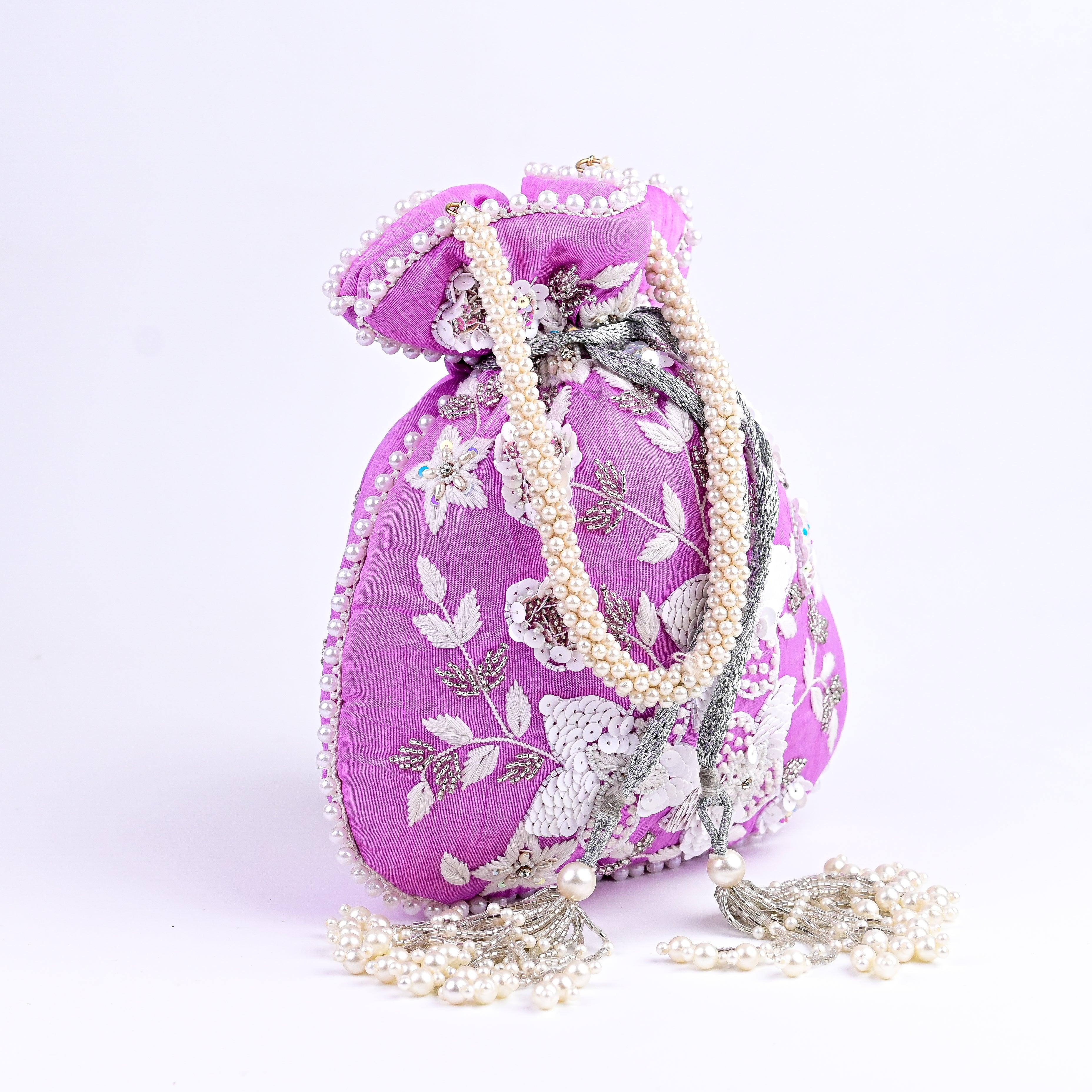 Sugarcrush purple bridal Luxury Potli Bag With Drawstring Closure - SUGARCRUSH