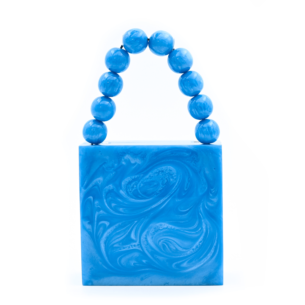 Sugarcrush sea blue luxury Mini embellished clutch with pearl handle - SUGARCRUSH