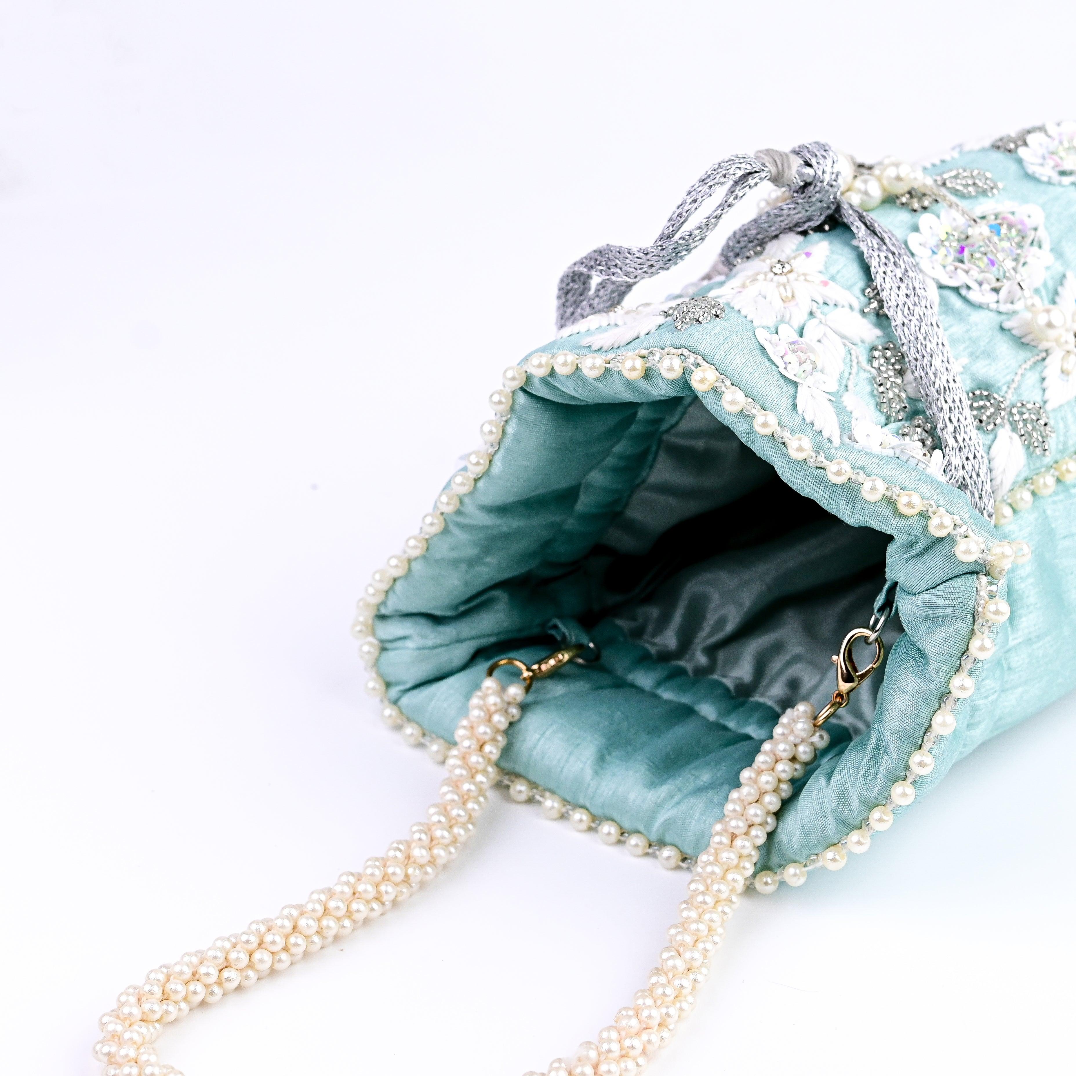 Sugarcrush Sea Green bridal Luxury Potli Bag With Drawstring Closure - SUGARCRUSH