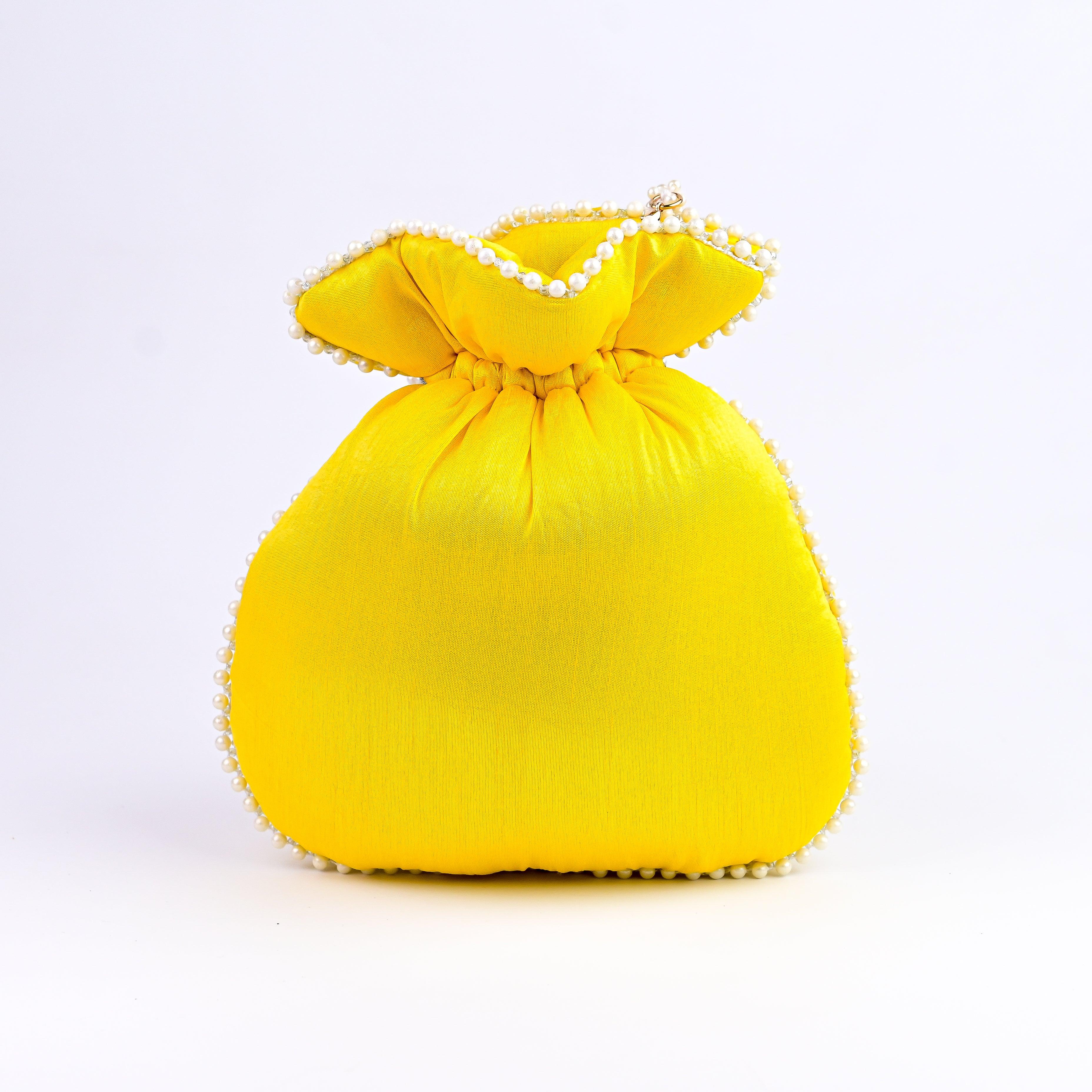 Sugarcrush yellow bridal Luxury Potli Bag With Drawstring Closure - SUGARCRUSH